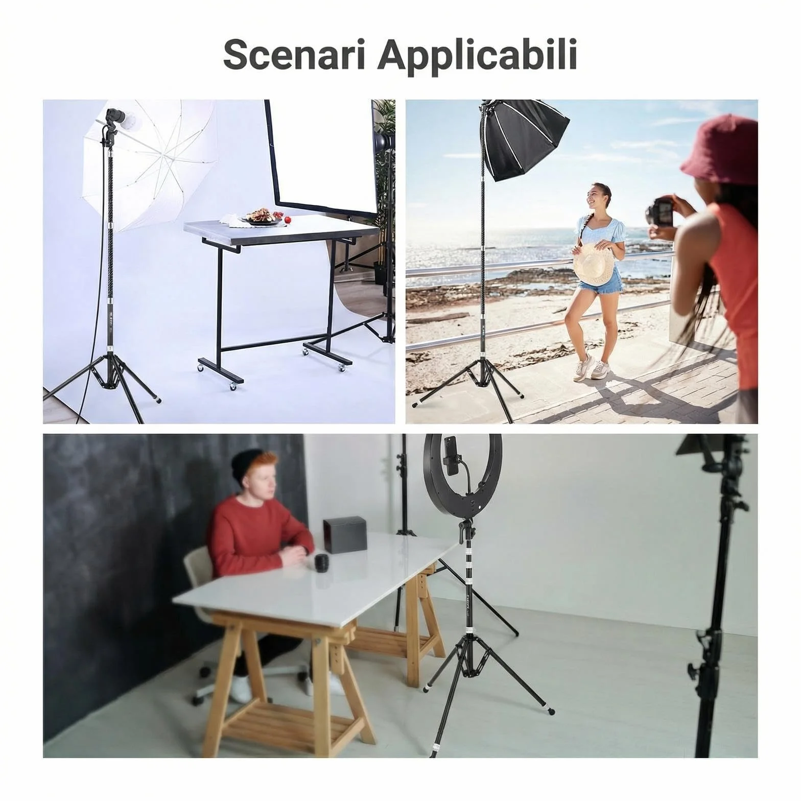 NEEWER Treppiede Luce in Fibra Carbonio con Gambe Reversibili, Stativo Luci Fotografiche Portatile Leggero 89-260cm per Strobo Softbox Ring Light Action Cam DSLR per Streaming Video, Max 3kg, ST260C