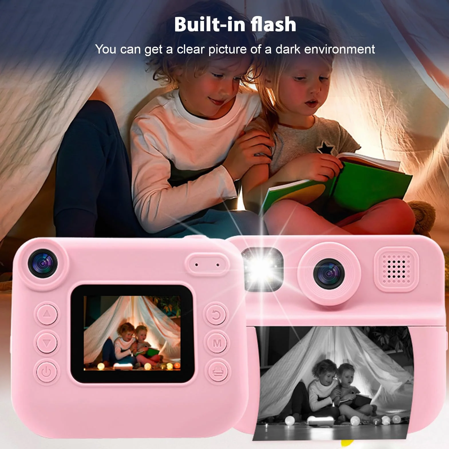 Andoer Fotocamera istantanea per bambini, fotocamera digitale per bambini con carta da stampa, 2,0 pollici, telecamera da viaggio per ragazzi e ragazze 3-14 anni (rosa)