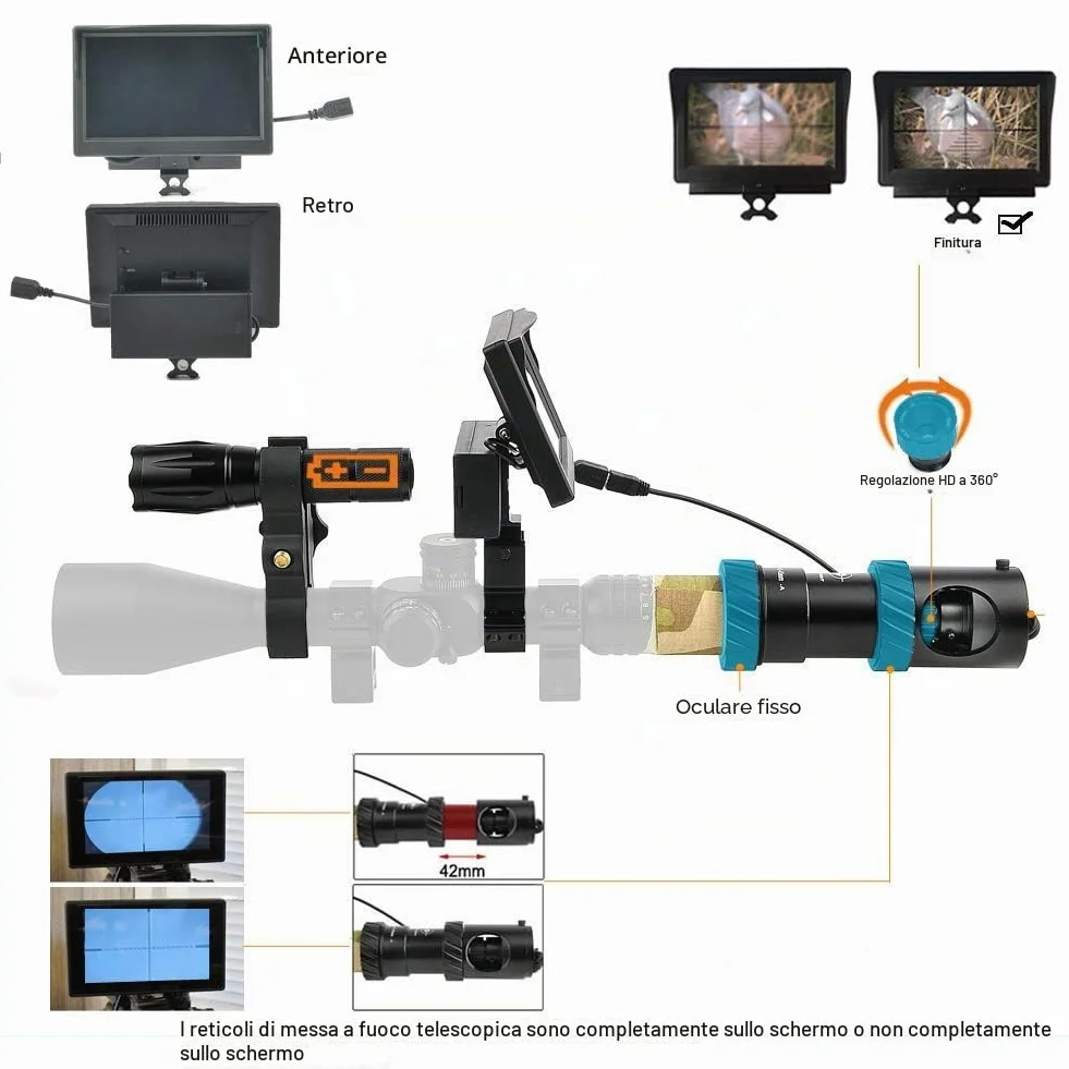 JASHKE Dispositivo di Visione Notturna del Telescopio per Cannocchiale da Puntamento con Telecamera Notturna da Caccia e Display da 5 Pollici [ 5a generazione ]