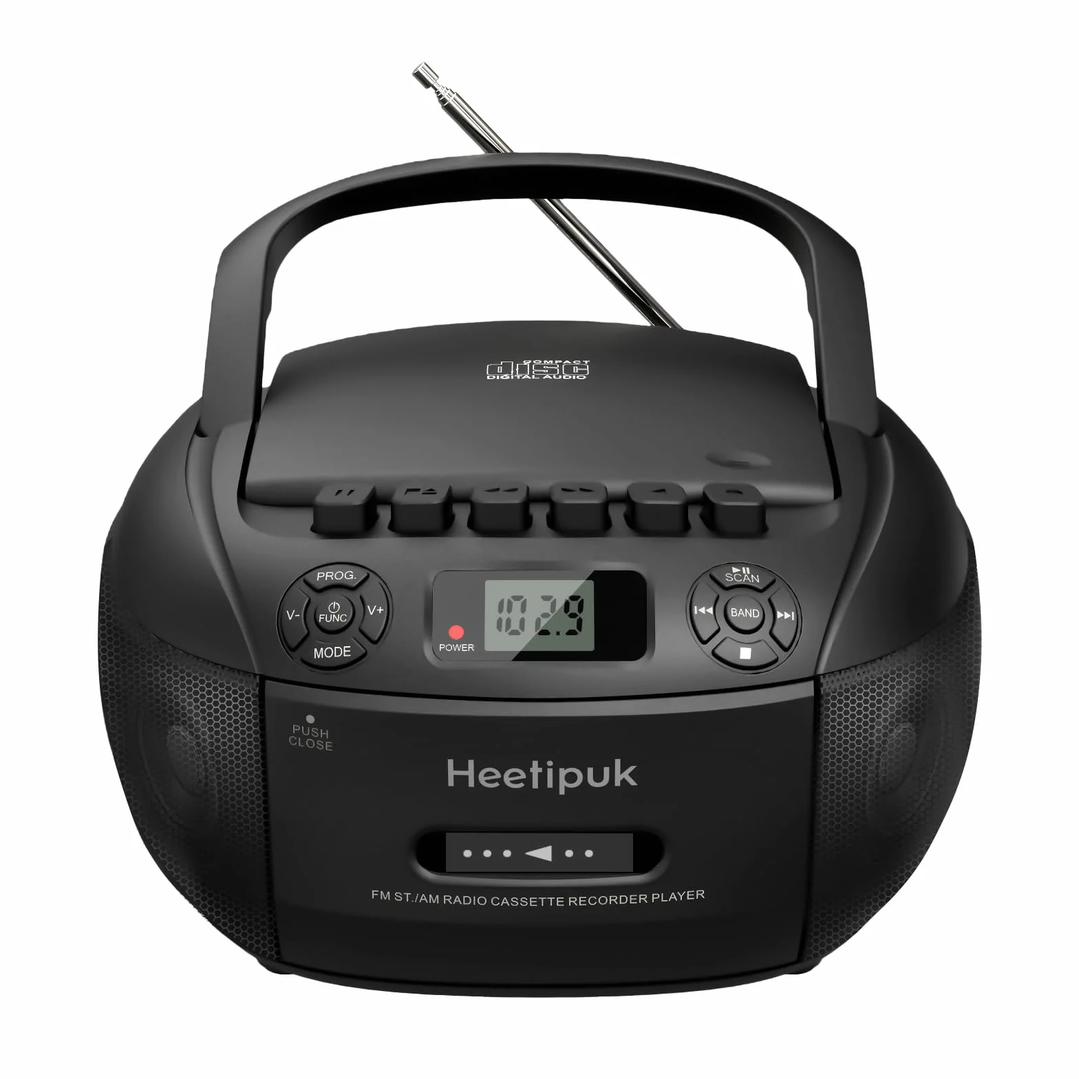 Lettore CD Radio Portatile, CD Player FM/AM con Jack per Cuffie, Stereo Cassa Bluetooth, lettore CD a Cassette con Ingresso Audio USB/AUX, Display LCD per Casa, Regalo (Nero)