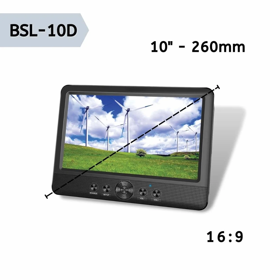 Lettore DVD doppio da 10 pollici portatile BSL-10D | Lettore file multimediali | Lettore CD e DVD | Porte USB, SD/MMC | Batteria da 2500 mAh.