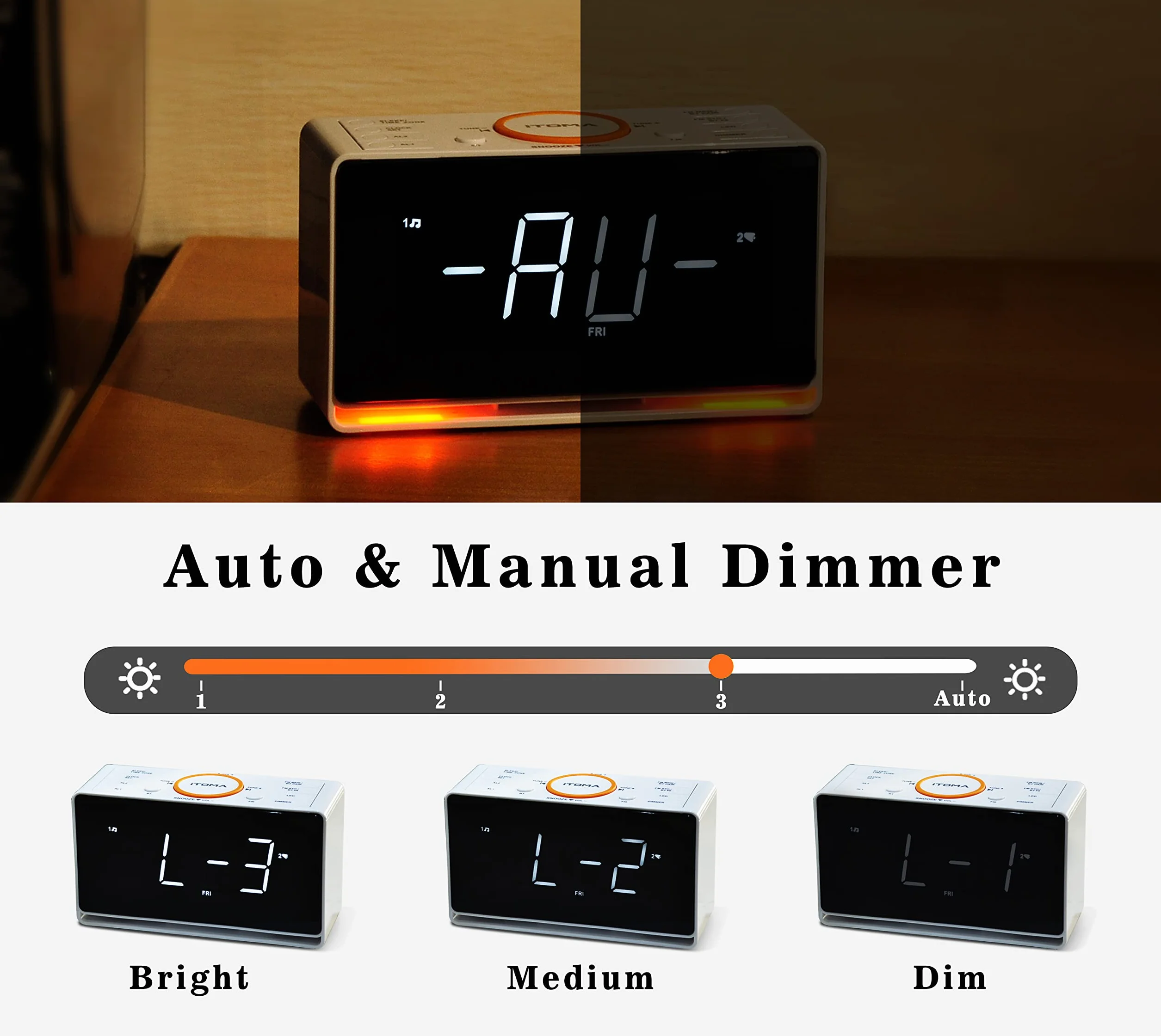 iTOMA Radiosveglia Bluetooth 1,4" Display LED Bianco FM Doppia Sveglia Timer Snooze Dimmer Caricatore USB CKS718