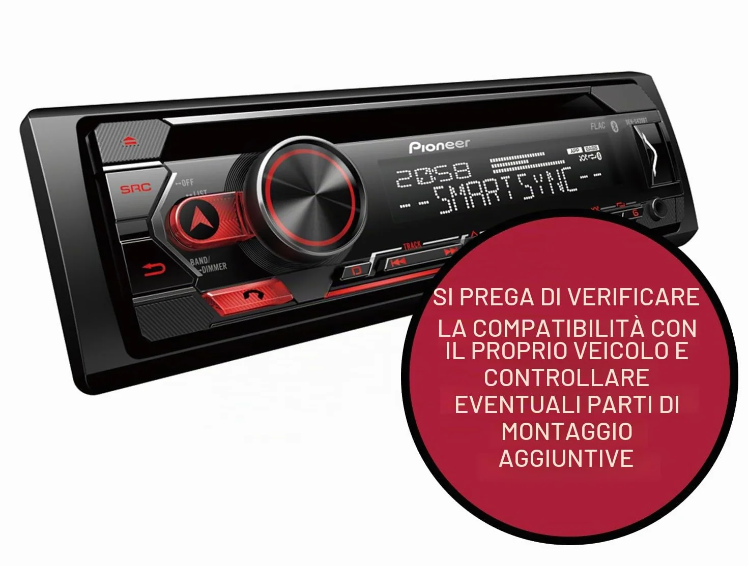 Pioneer Deh-S420Bt, Autoradio 1DIN, Sintonizzatore CD con RDS, Bluetooth, MP3, Ingresso USB e AUX, Sistema Vivavoce, App Smart Sync, Equalizzatore a 13 Bande, Controllo iPod