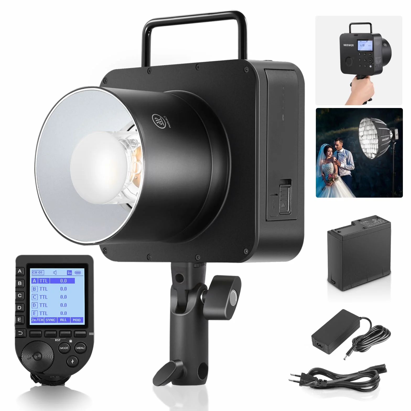 NEEWER Q4 400Ws Flash Strobo per Studio Esterno 2,4 G TTL e Trigger QPRO-S Compatibile con Sony, 1/8000 HSS/30W Lampada per Book Fotografici/400 Piena Potenza/Batteria 21,6V 2800mAh per Fotografia