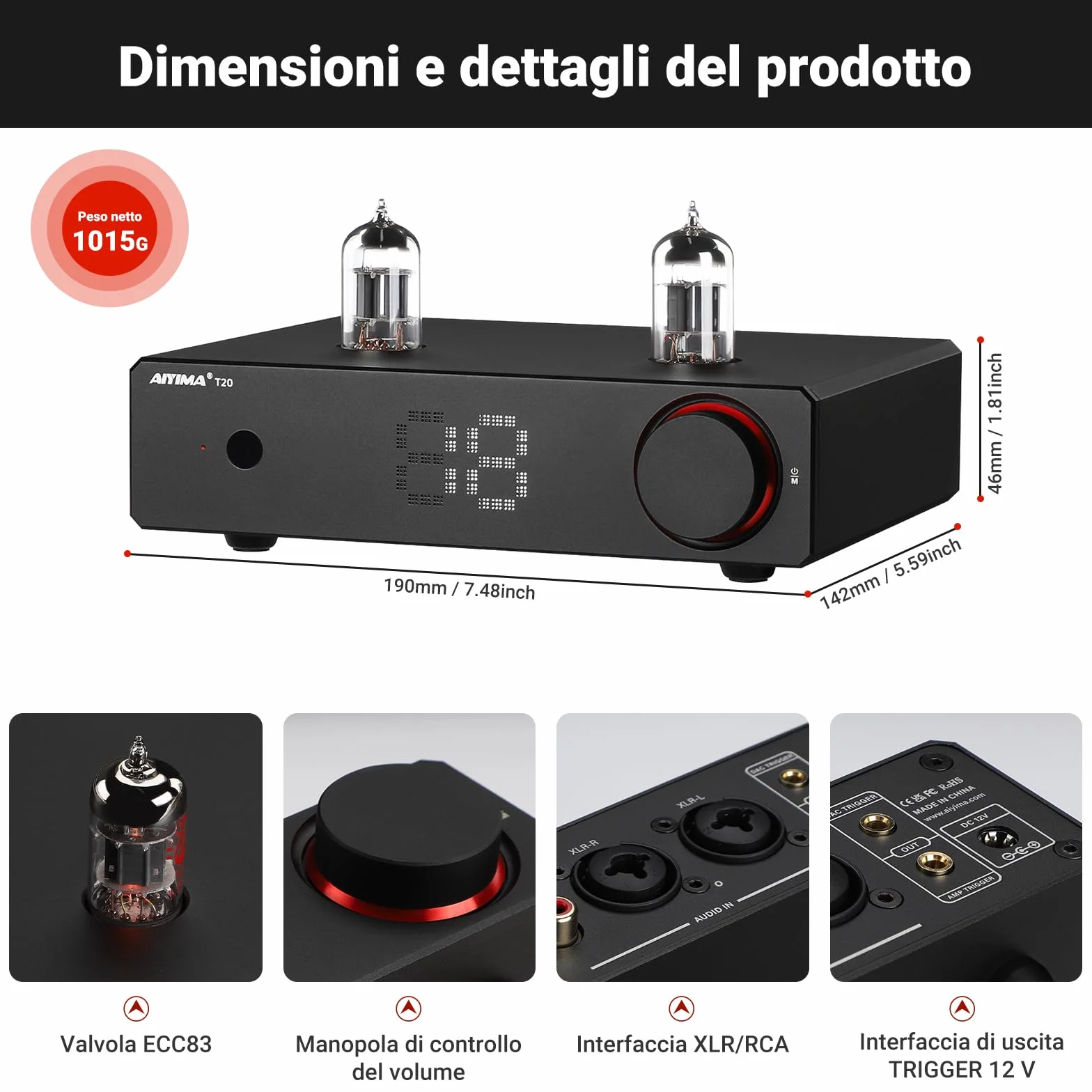 AIYIMA T20 Preamplificatore valvolare bilanciato LME49720 HiFi Home audio mini preamplificatore RCA XLR trigger 12V
