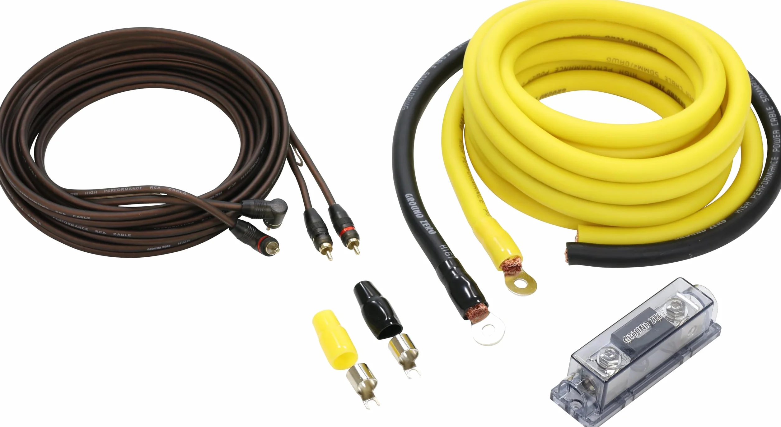 Kit Cavi GZPK 50X-II Ground Zero per installazione amplificatore con rca 5 mt Cavo alimentazione 0 awg Ø 50 mm² 50mm e portafusibile