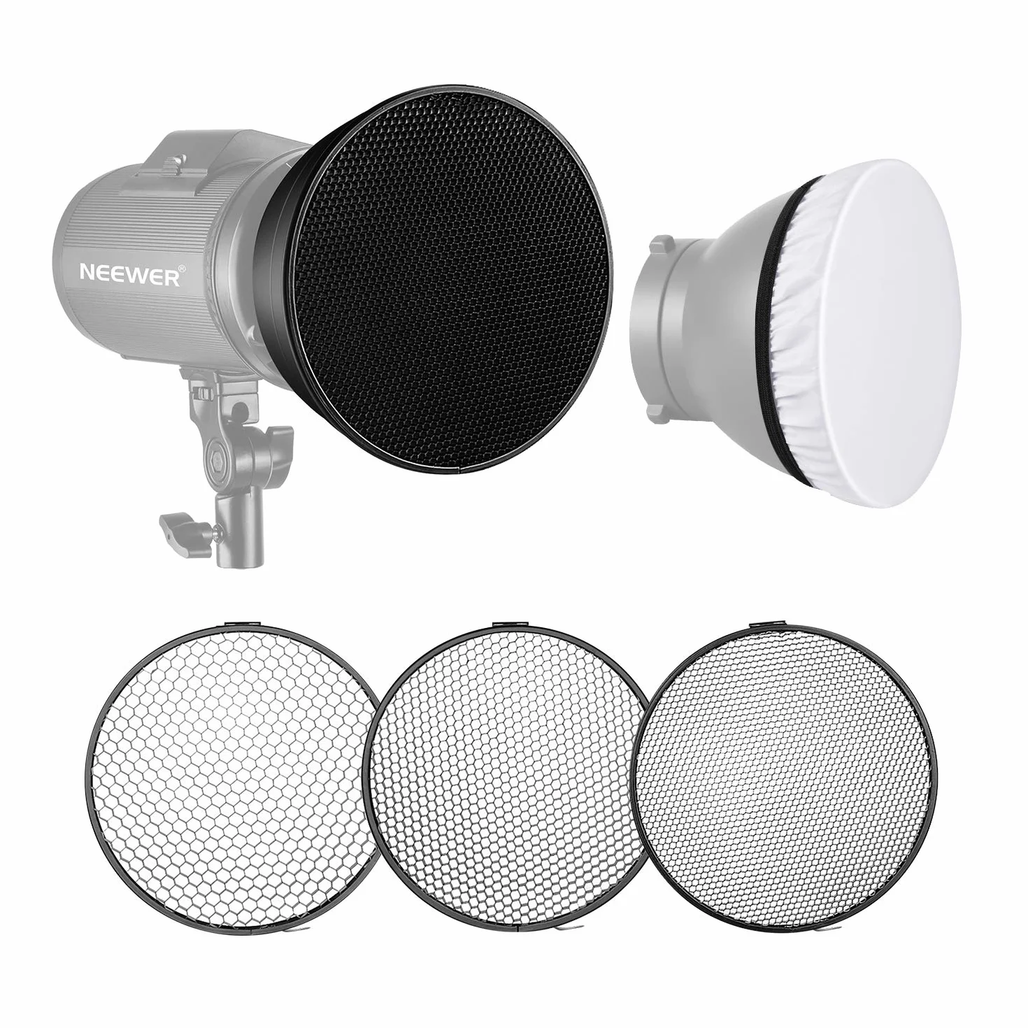 Neewer Riflettore standard 7 pollici/18 centimetri diffusore morbido con 20/40/60 gradi griglia a nido d'ape per Bowens Mount Studio Flash Strobe Light Monolight