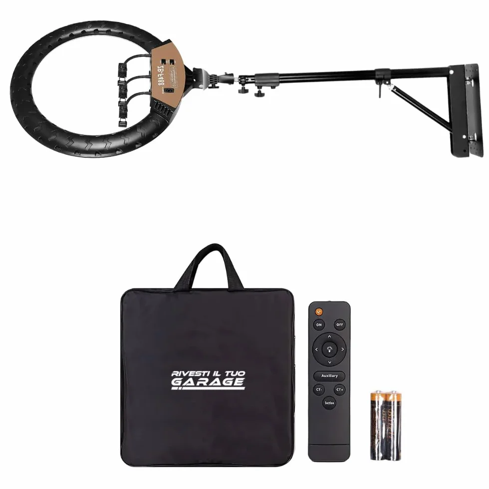 Led anello ring dimmerabile + telecomando+ staffa braccio parete soffitto 360° barber shop estetista salone 2700k-6500 k