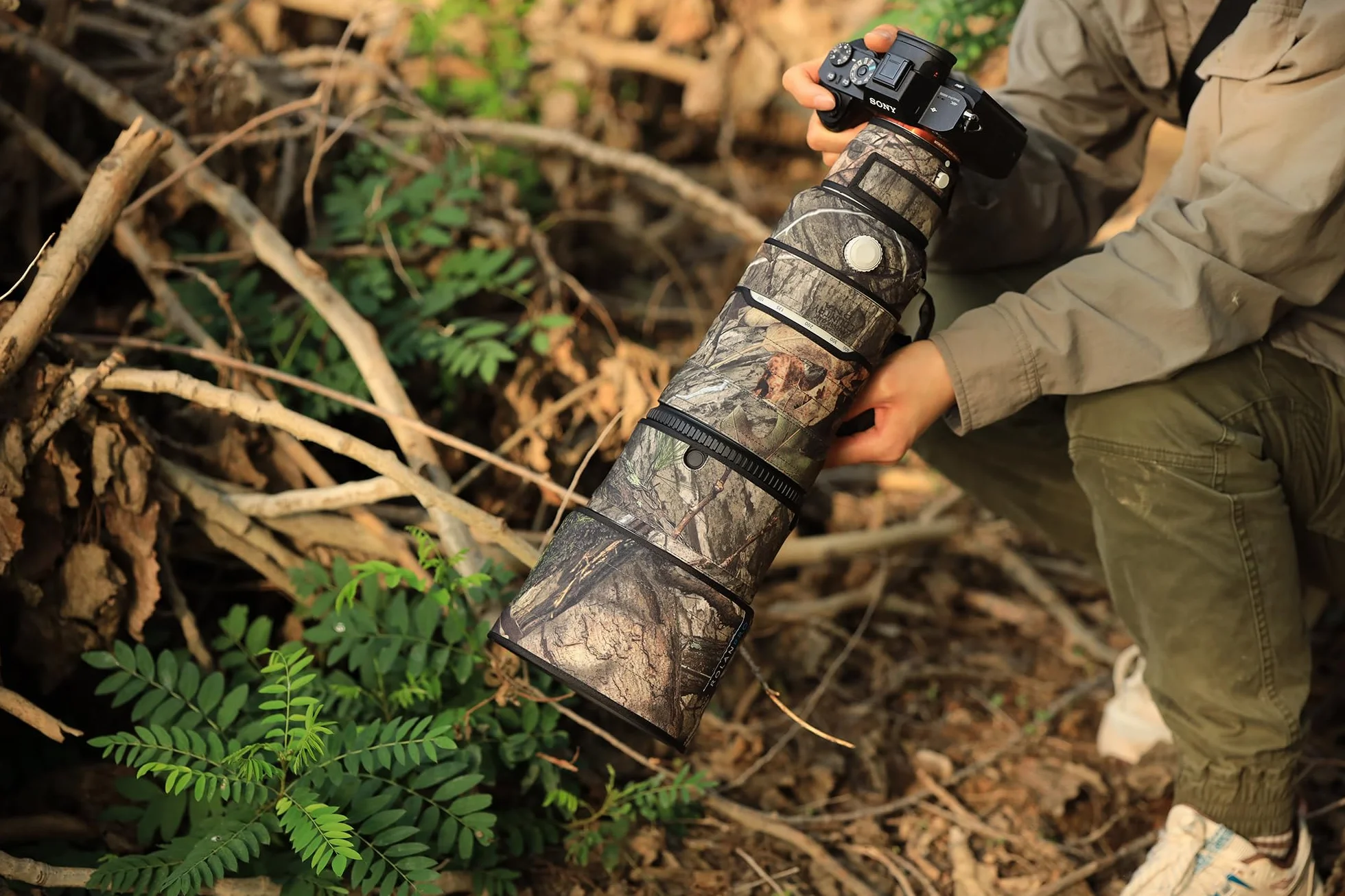 Rolanpro Copriobiettivo impermeabile mimetico per Sony FE 100-400 mm F4.5 GM OSS Lens Custodia protettiva abbigliamento #31 Jungle camo impermeabile