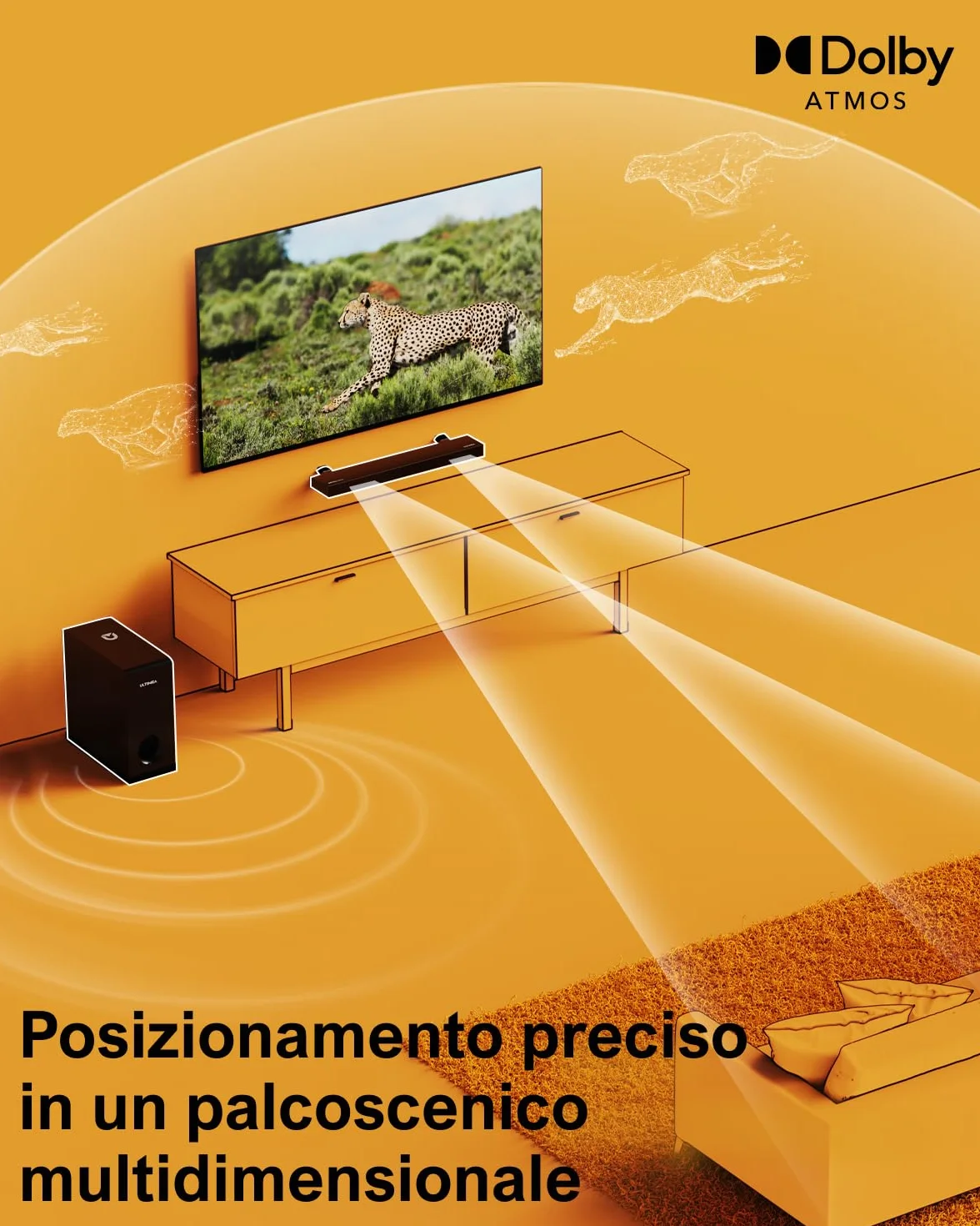ULTIMEA Soundbar, con Dolby Atmos/Digital/Audio, Sound Bar con Subwoofer, Bassi Profondi Regolabili, Soundbar 3D Dolby Surround TV, Soundbar per TV Home Theater, HDMI-eARC, Bluetooth 5.3, Nova S50