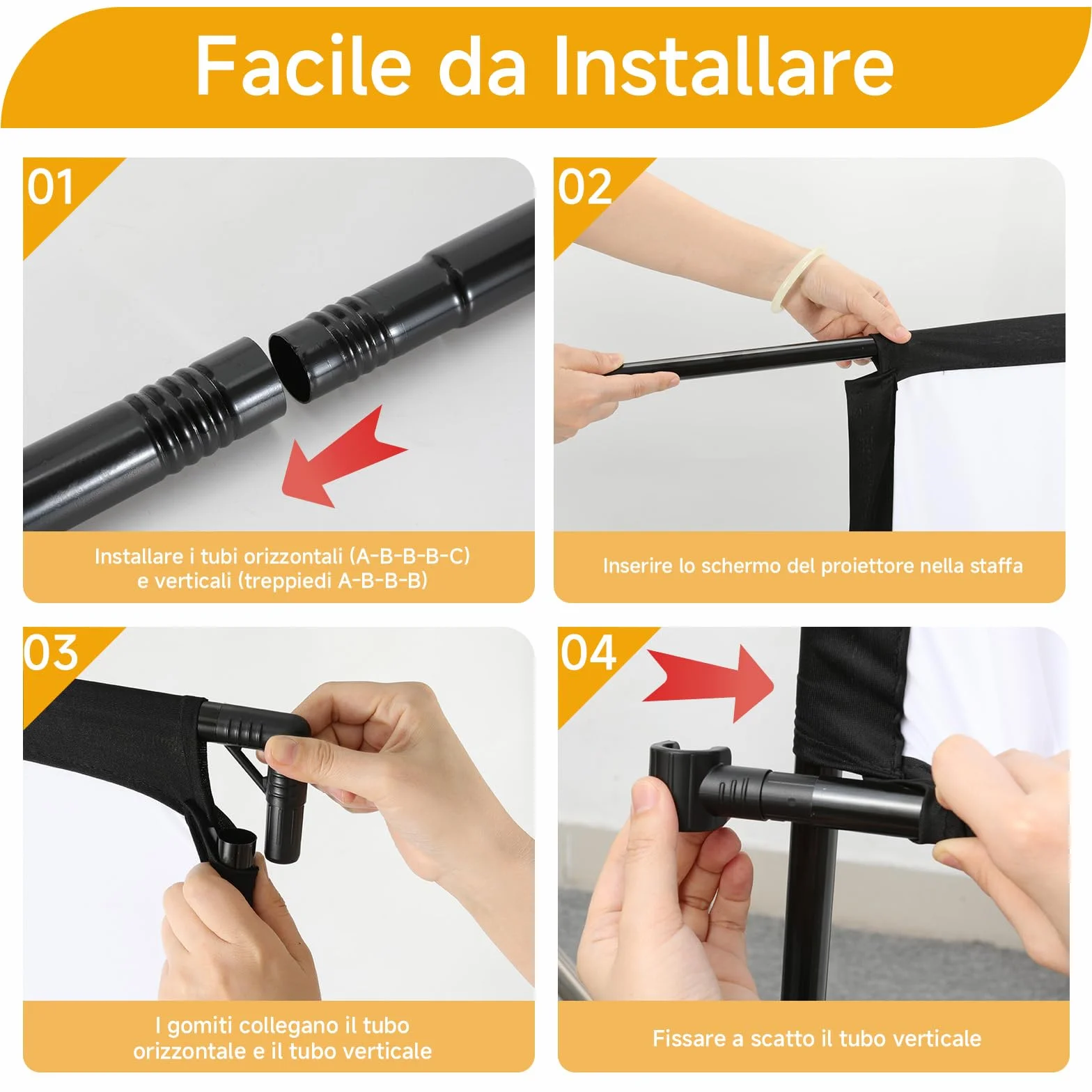 VISULAPEX Schermo Proiettore con Treppiede, 100 Pollici Telo Proiettore Portatile, 16:9, 4K HD Pieghevole per Proiettore con Borsa per il Trasporto per Interni ed Esterni, Home Cinema, Giardino