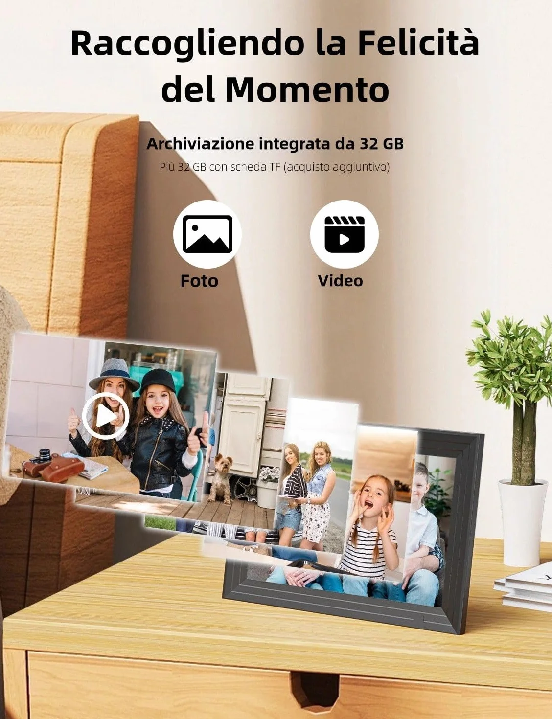 Cornice Digitale Foto WiFi 10,1 Pollici 1280 x 800 HD 32 GB IPS Touch Screen Frameo Luakug