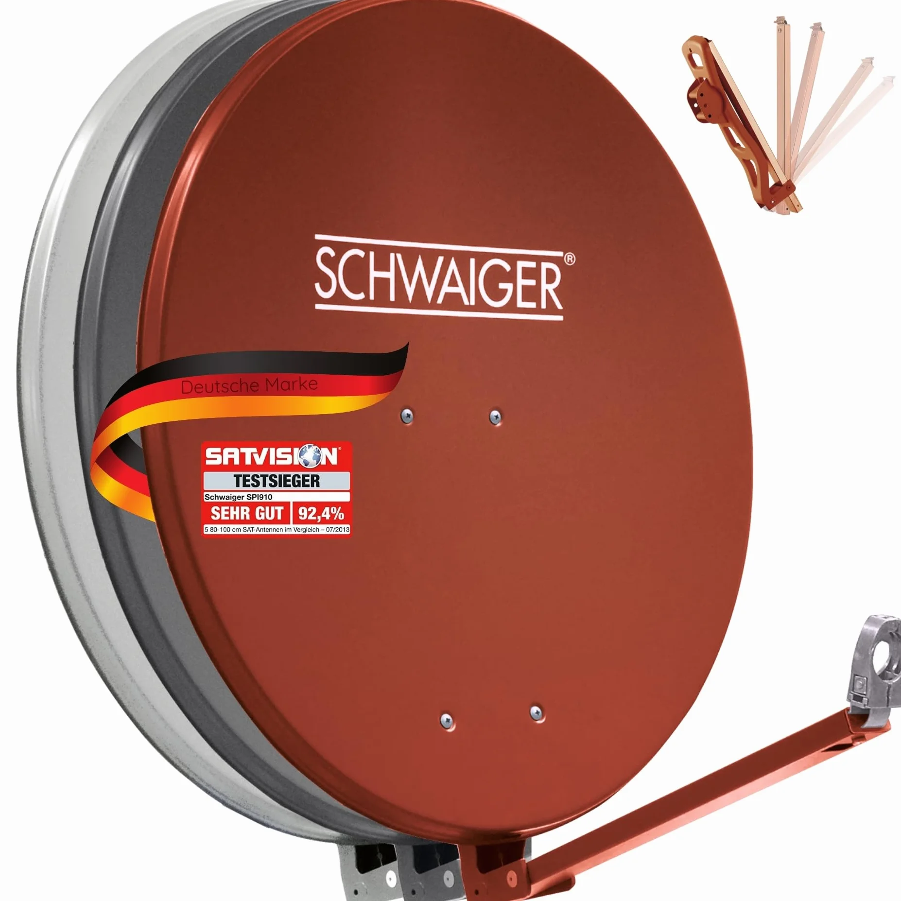 SCHWAIGER 265 Antenna satellitare 88cm Antenna SAT in alluminio Impianto satellitare Offset Antenna LNB Braccio di supporto Montaggio su palo Specchio satellitare Rosso mattone