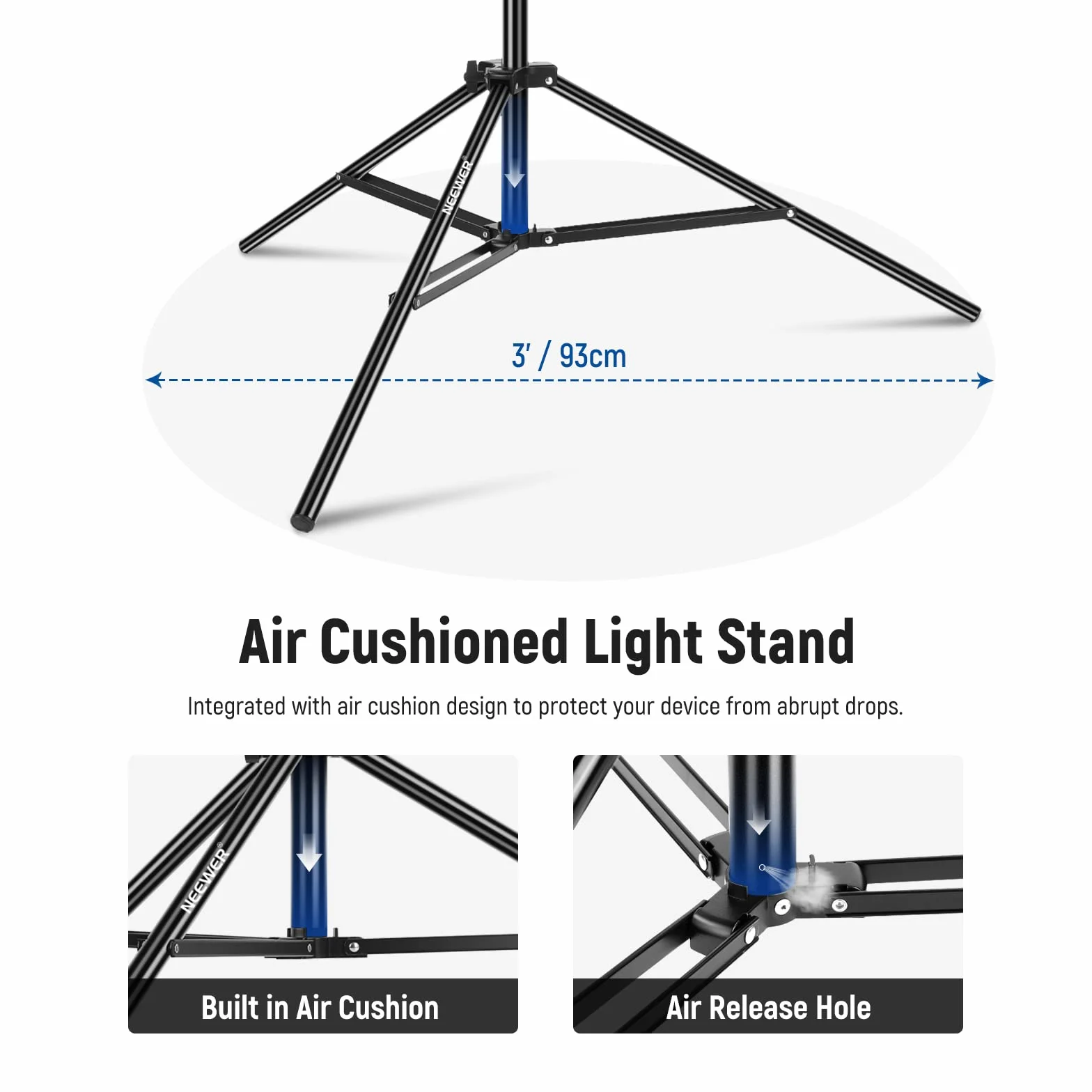 NEEWER Supporto per Luci in Alluminio, Supporto Fotografico Regolabile 9,8 Piedi/3 Metri, Braccio a Braccio, Contrappeso, ecc, Vite 1/4" per Softbox, Luce Studio, Flash, Ombrello, Max:5kg