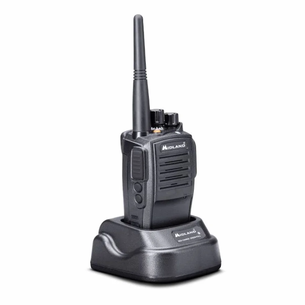 Midland - Walkie Talkie G15 PRO, Ricetrasmittenti Professionali Waterproof IP67, 32 Canali PMR446 Senza Licenza, Copertura 12Km, Autonomia 22H - Batterie Ricaricabili, Caricatore da Tavolo e Accessori