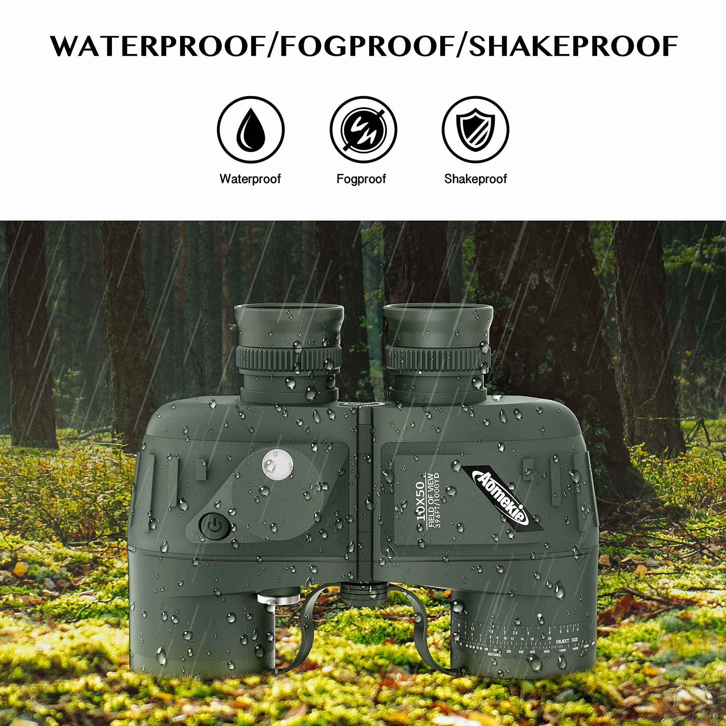 Aomekie Binocolo Professionale 10x50 Impermeabile Militare Professionale Con Bussola Multifunzione Oscillante Adatto Al Bird Watching Caccia Vela Con Tracolla e Pacchetto