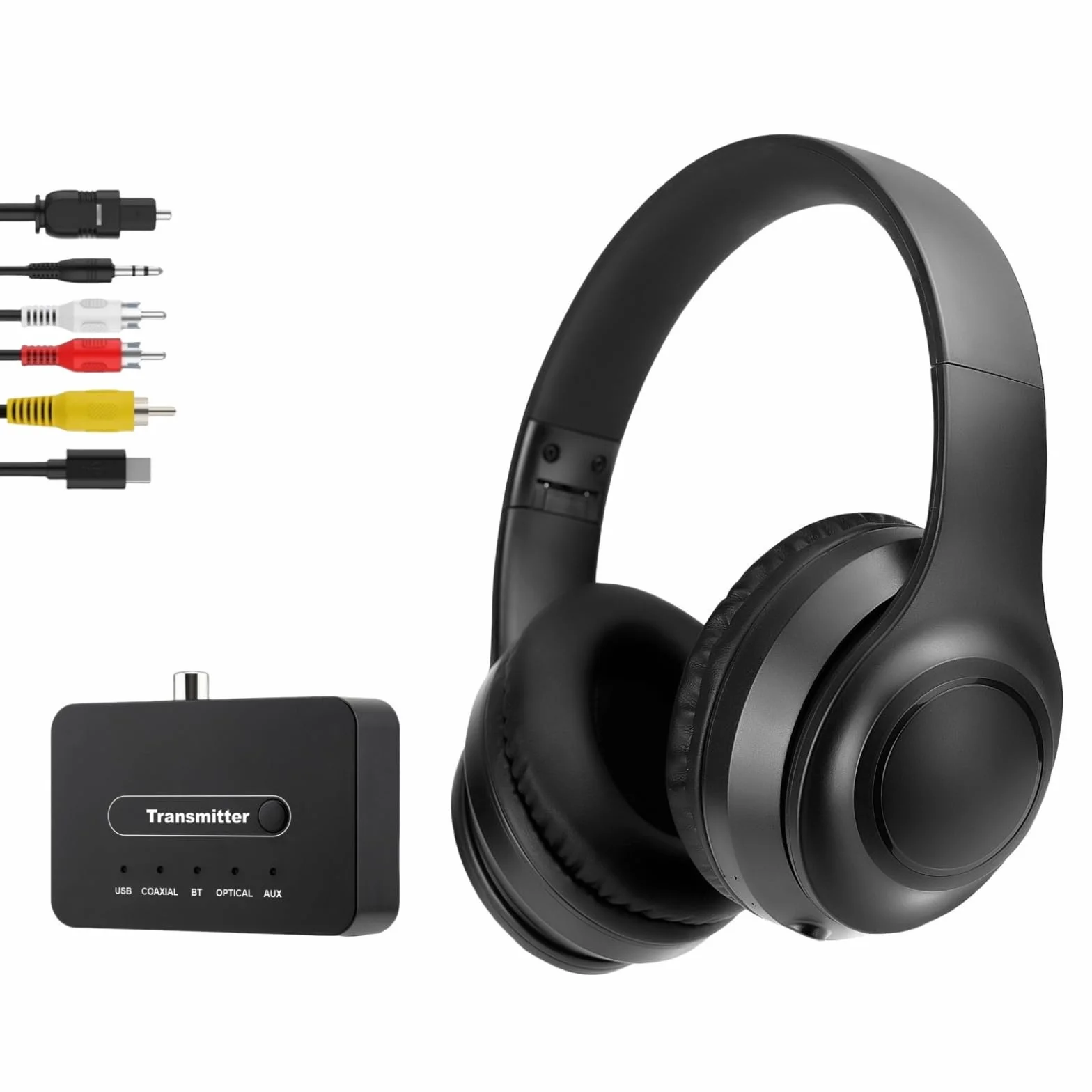 Cuffie TV Senza Fili ANC per Anziani - Riduzione Attiva del Rumore, Pieghevoli Bluetooth 5.3 Cuffie TV con Trasmettitore 5-in-1 (Ottico/Coassiale/USB/RCA/AUX), Audio Hi-Fi, 35H Autonomia
