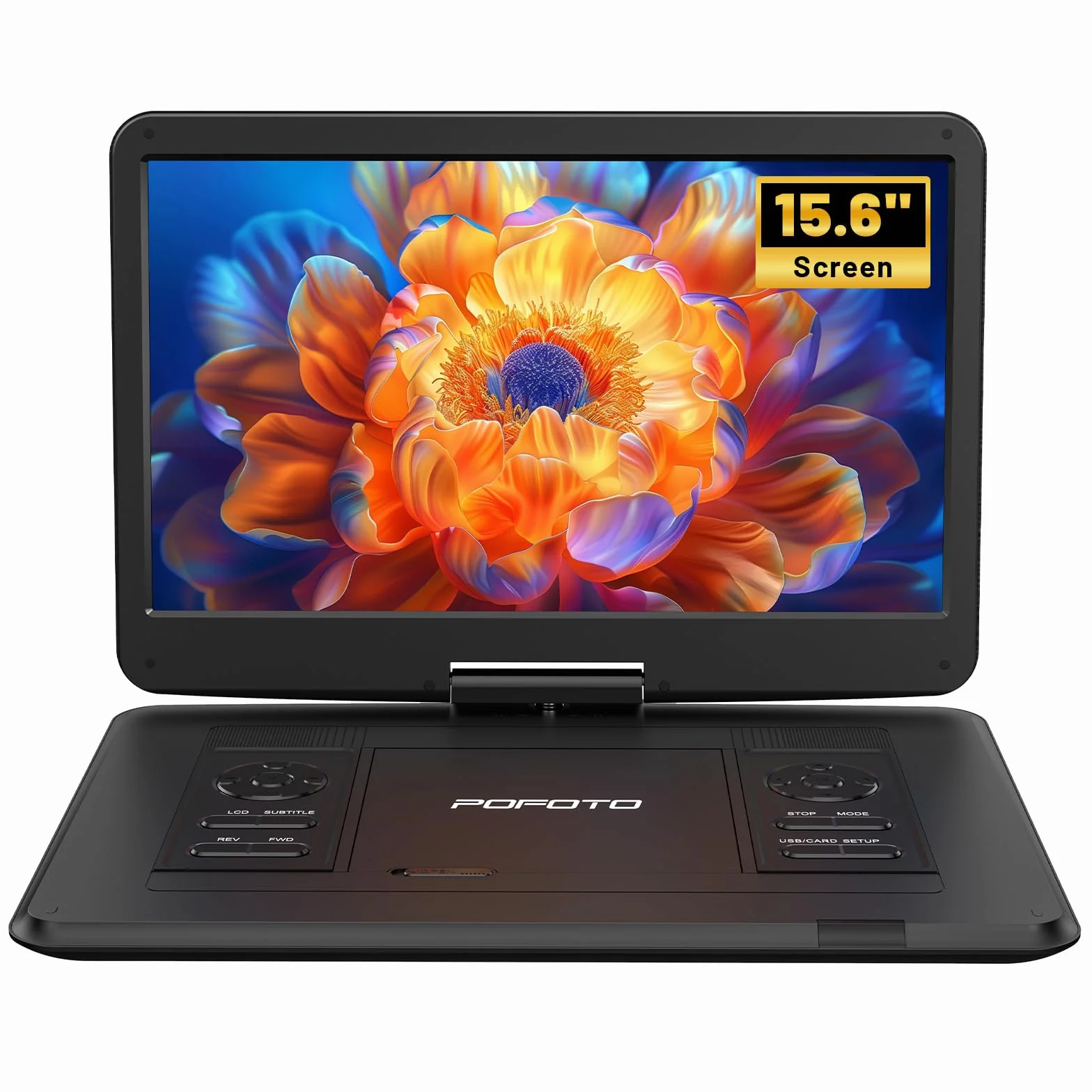 Lettore DVD Portatile 17,5" Schermo Rotante HD 15,6" Autonomia 6 Ore USB SD Sync TV Antishock Nero