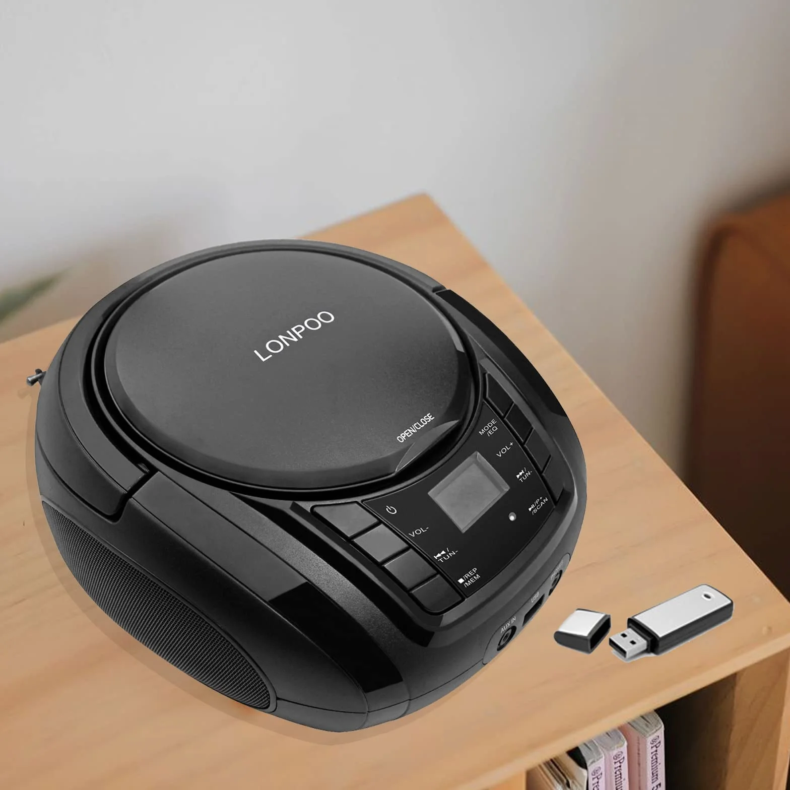 LONPOO Stereo Lettore CD portatile Bluetooth Boombox Connettività Radio FM, USB, AUX, Uscita cuffie, HiFi Altoparlanti (LP-D03BLACK)