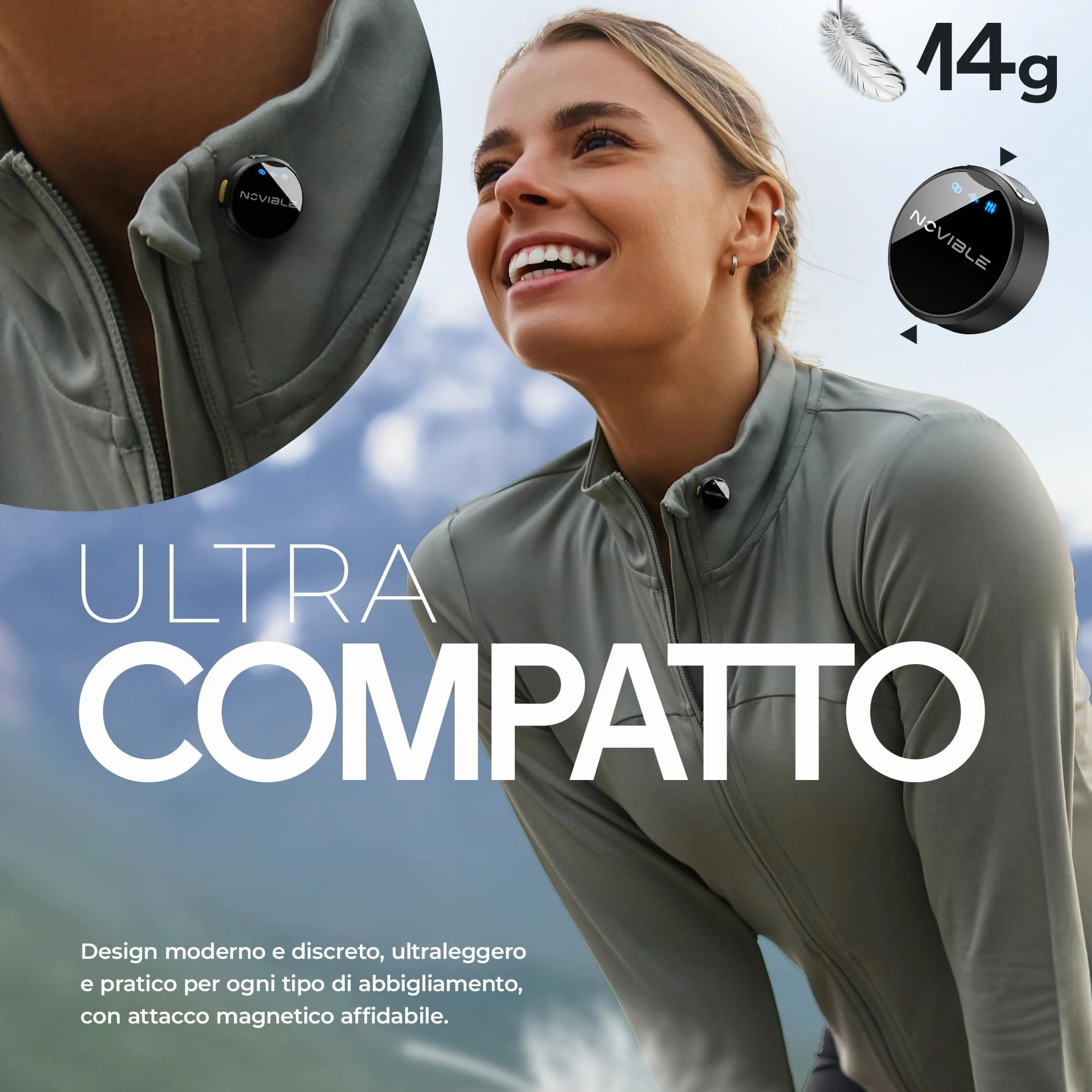 Microfono Lavalier Wireless per iPhone, Android, Fotocamera, PC - Audio Chiaro, Cancellazione Rumore, Portata 100 m - Autonomia 25 h con Custodia di Ricarica