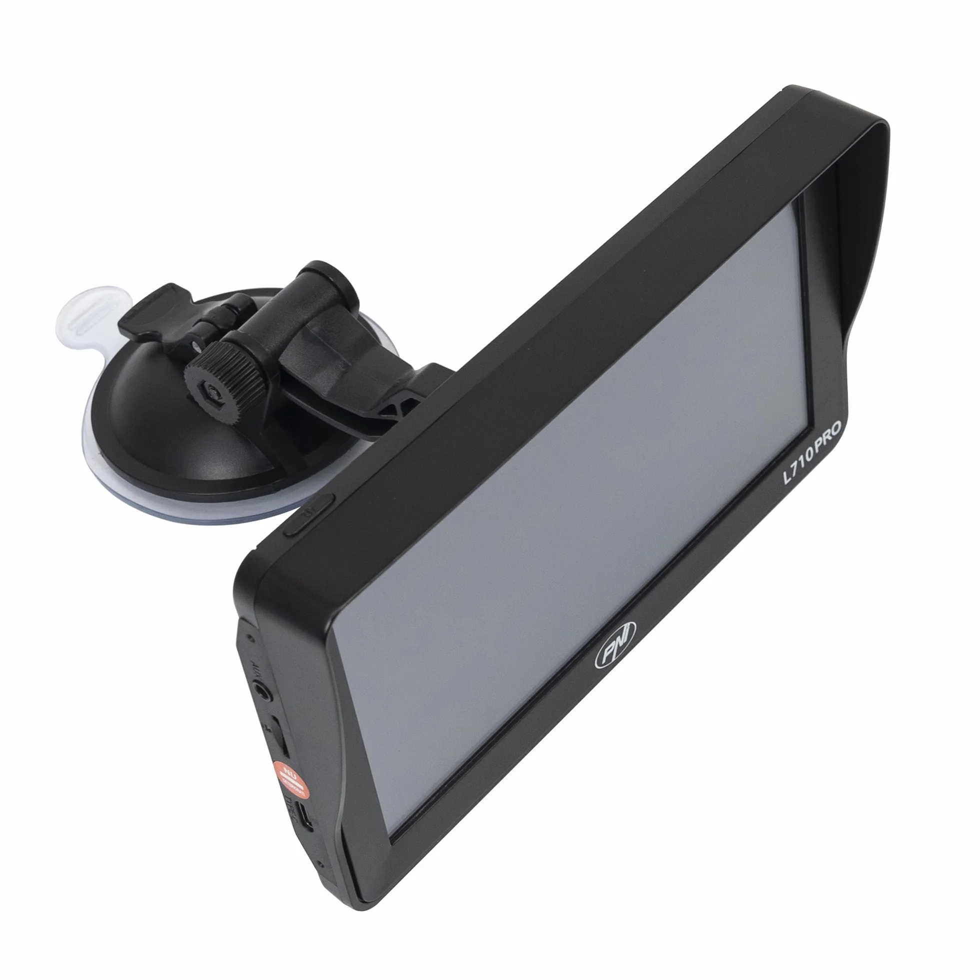 Sistema di navigazione GPS PNI L710 PRO con visiera parasole, 7 pollici, 800 MHz, 256 MB DDR, memoria interna da 16 GB, trasmettitore FM, con due caricatori per auto inclusi
