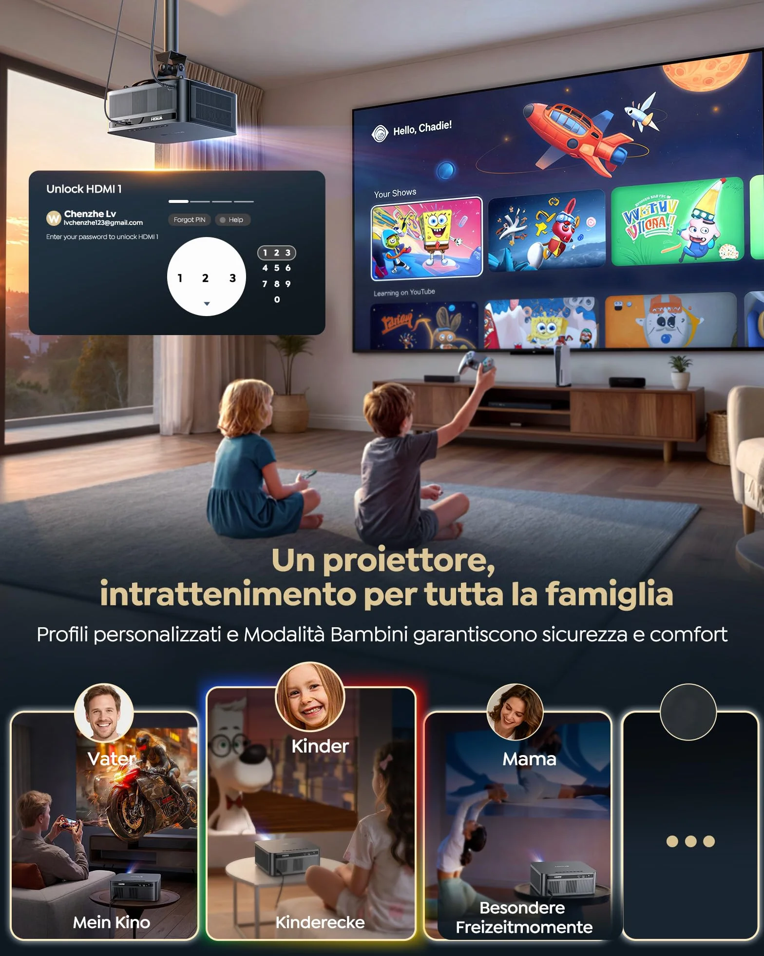 Wimius Proiettore 4K Smart TV 2+32GB Google TV 14.0 MEMC 2200 ANSI 44W Dolby AutoFocus 6D Keystone HDR10 Bluetooth WiFi