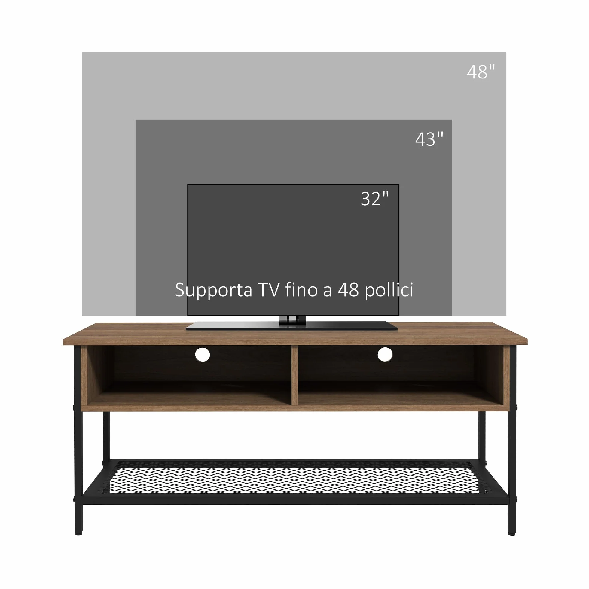 HOMCOM Mobile Porta TV fino 48" in Stile Industriale, Mobile Basso con Ripiani in Legno e Acciaio, 110x40x48cm, Marrone e Nero