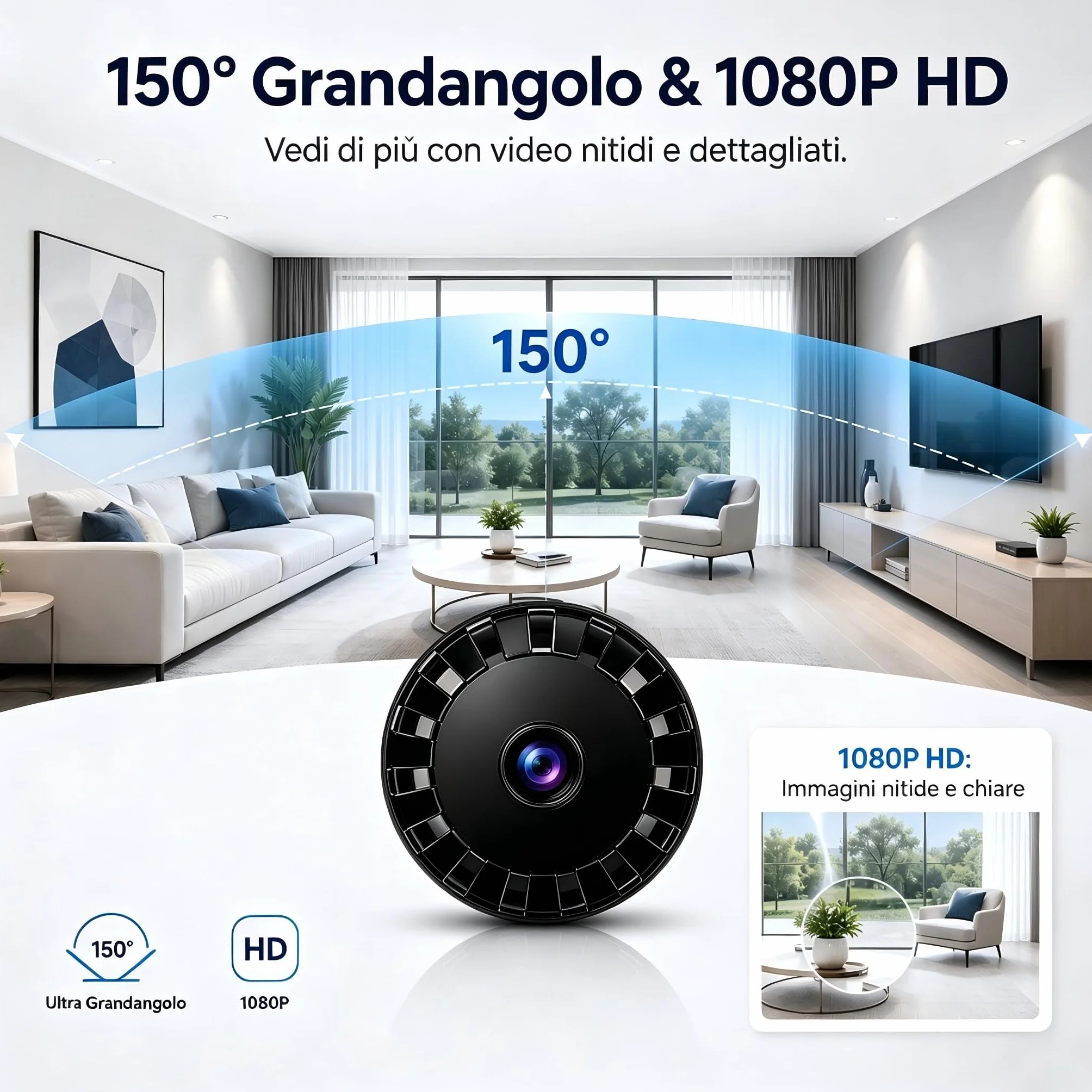 Mini Telecamera Spia WiFi Interno/Esterno, Videocamera Sorveglianza 1080P, Visione Notturna, Rilevamento di Movimento, Controllo Remoto Con App per Casa/Bambini A/Y (Black, Mini 4 PCS)