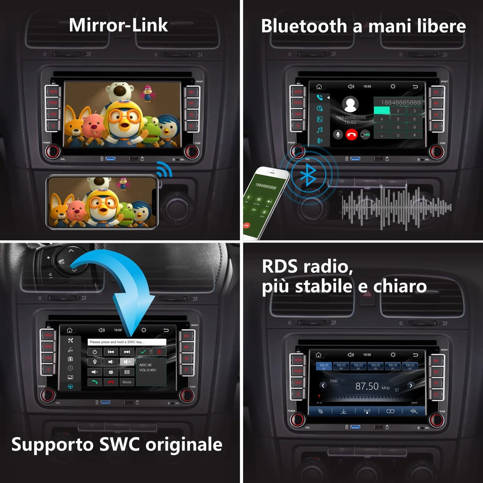 [Aggiornato 2026]Autoradio con CarPlay senza fili Android Auto con IPS da 7 pollici Bluetooth/FM/AM Radio/USB/alta potenza per VW Golf 5 6 Passat Jetta Caddy EOS T5 Tiguan Touran CC Polo