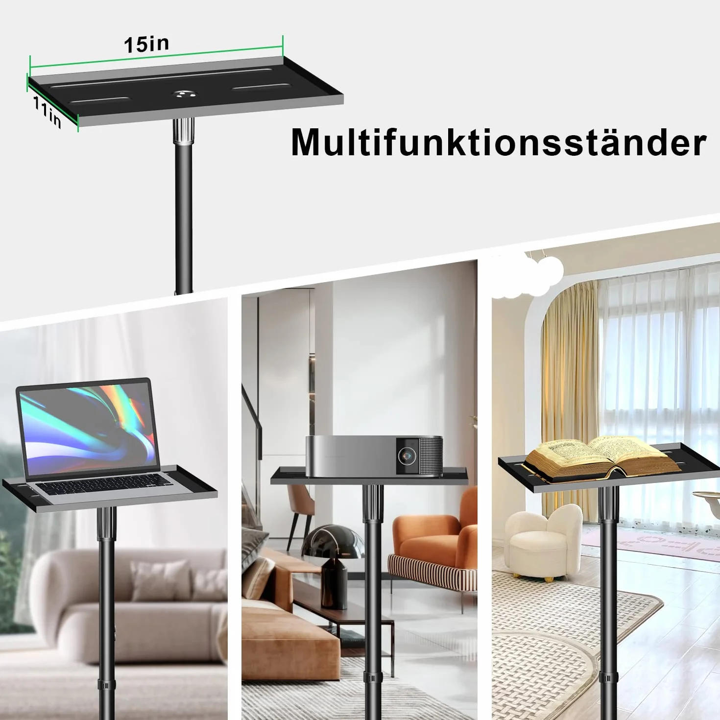 Supporto per Proiettore da Terra Multifunzionale,Regolabile in Altezza da 78.79 cm a 106.68,Fornito Vassoio e Ruota di 360°testa a sfera,Lega Di Alluminio Forgiata con Proiettori,Laptop,Telecamere