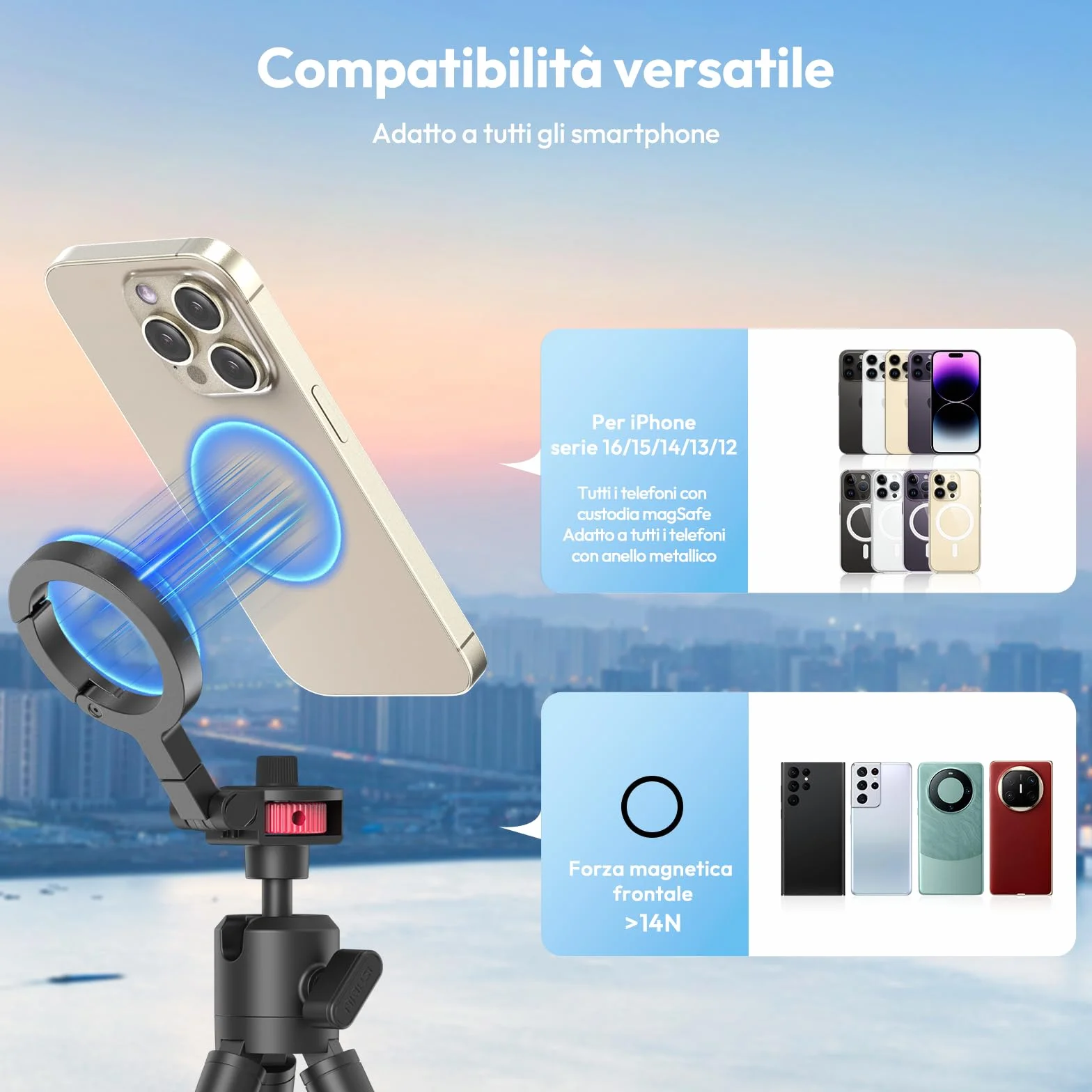 ULANZI MT30 cavalletto fotografico flessibile, Mini treppiede cellulare portatile magnetico per iPhone con filettatura da 1/4", Mini treppiede octopus per fotocame compatte per ripresa foto e video