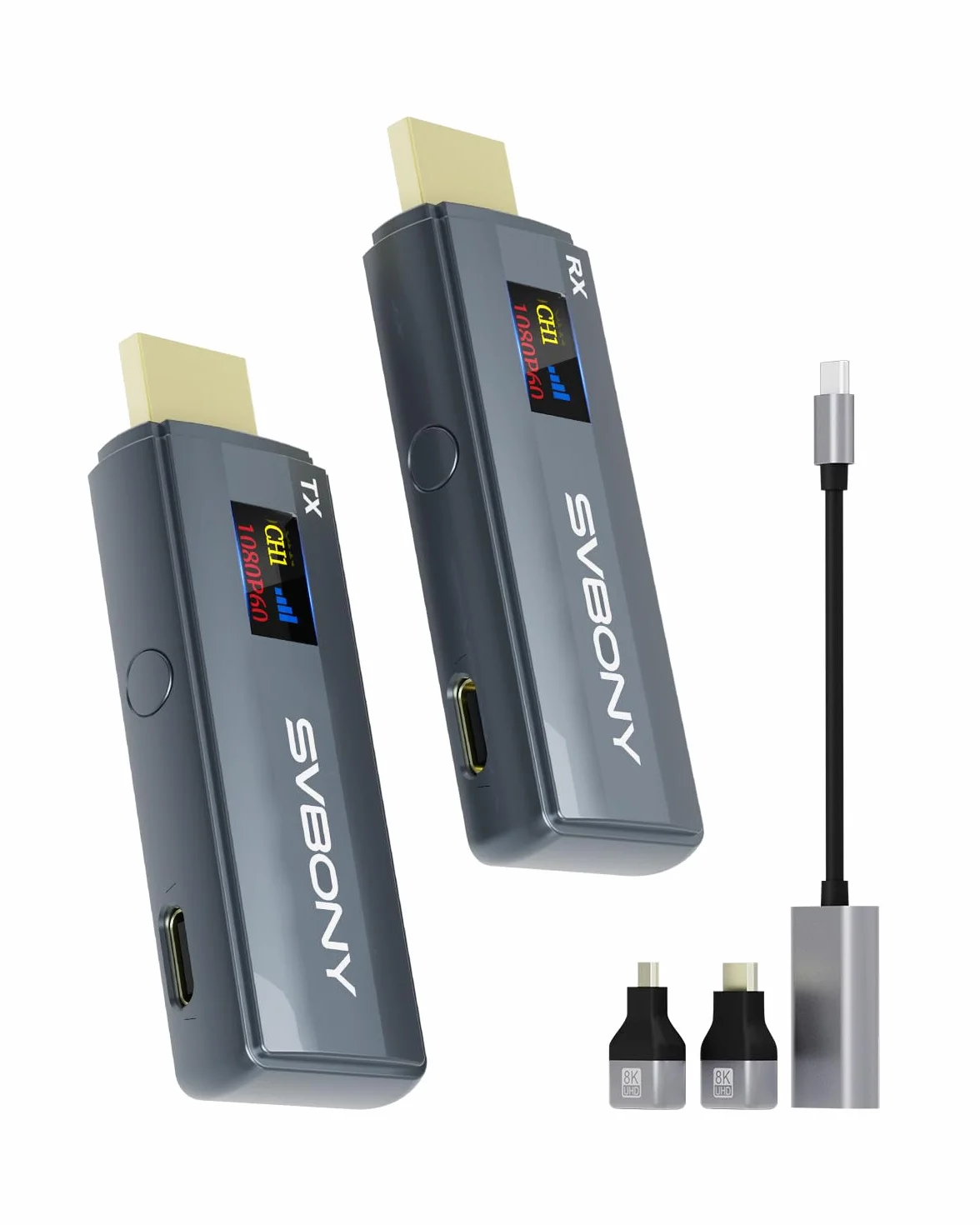 Svbony TransAir1 HDMI Wireless 4K, Trasmettitore e Ricevitore Wireless, 1080P@60Hz, Portata 80M, Display OLED, 2.4G/5G 9 Canali, Plug and Play, Ritardo di 0,06s per Laptop/PC/TV(No Gaming)