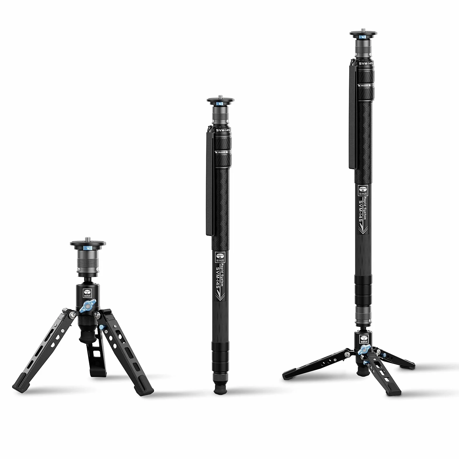 SIRUI Monopiede per Fotocamera SVM-145, Monopiede Fotografico da 145cm in Carbonio con Piedini, Regolazione Rapida Dell'Altezza in un Passaggio, per DSLR, Carico Massimo 10kg