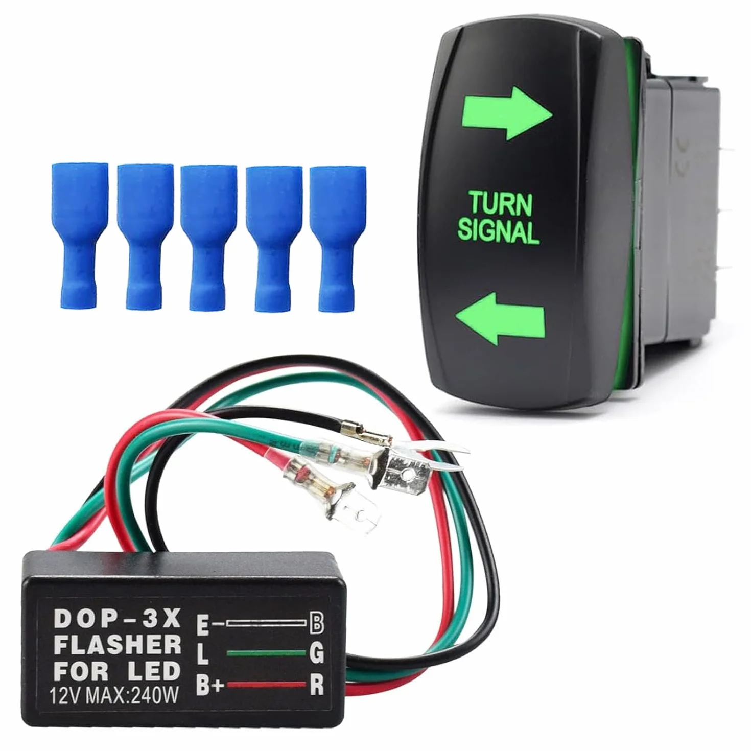 Greluma Kit relè indicatori di direzione SPDT 12V/24V LED verde per ATV UTV trattori