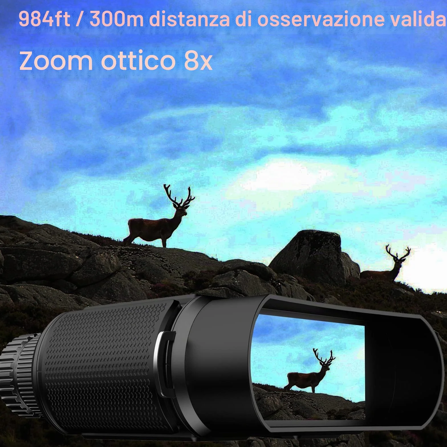 Binocolo Visione Notturna, 32 GB Scheda di Memoria Visore Notturno 3" TFT 8X Digitale Zoom 7-LIVELLI Infrarossi Vista 300M al 100% Buio per la Caccia Osservazione Uccelli e Campeggio