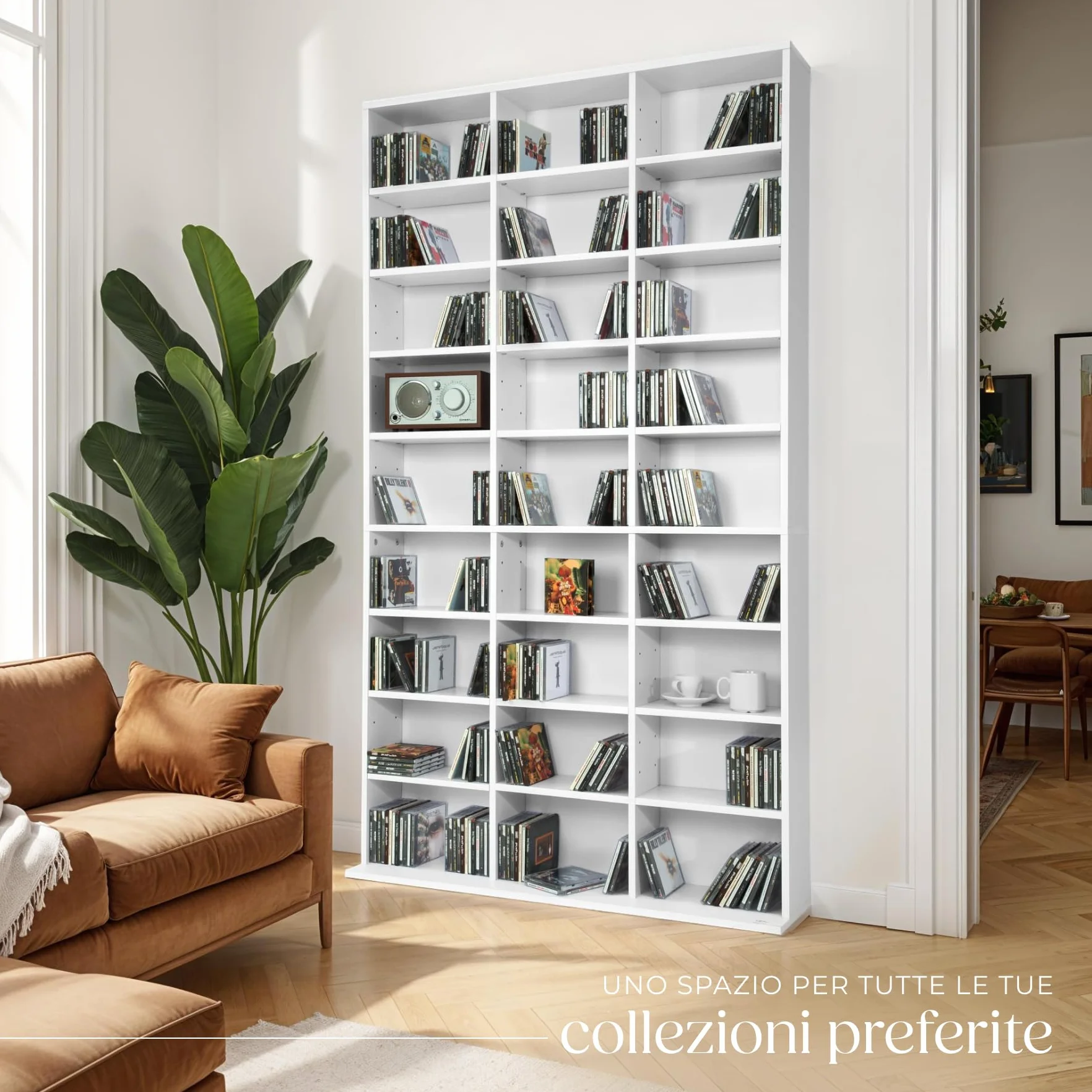 tectake® Scaffale Porta CD DVD Archiviazione 1080 CD, Supporto di Archiviazione, 27 Piani, Facile da Montare, Materiale MDF con Rivestimento Plastico, Dimensioni 180x102x23,5 cm, Peso 34 kg - Bianco