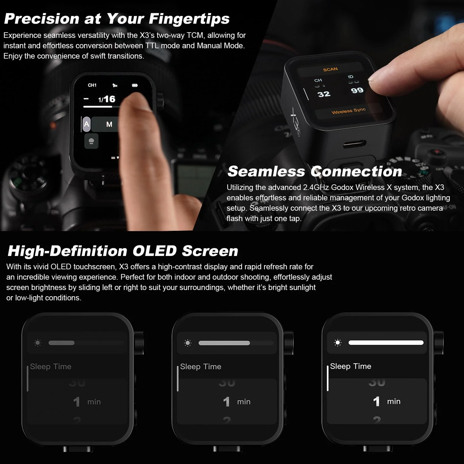 Godox X3-S X3S Wireless Flash Trigger Trasmettitore Flash Touch Screen OLED per Fotocamere Sony 2.4GHz Wireless 1/8000S HSS TTL Tcm Funzione Batteria Ricaricabile Trigger Remoto per Sony