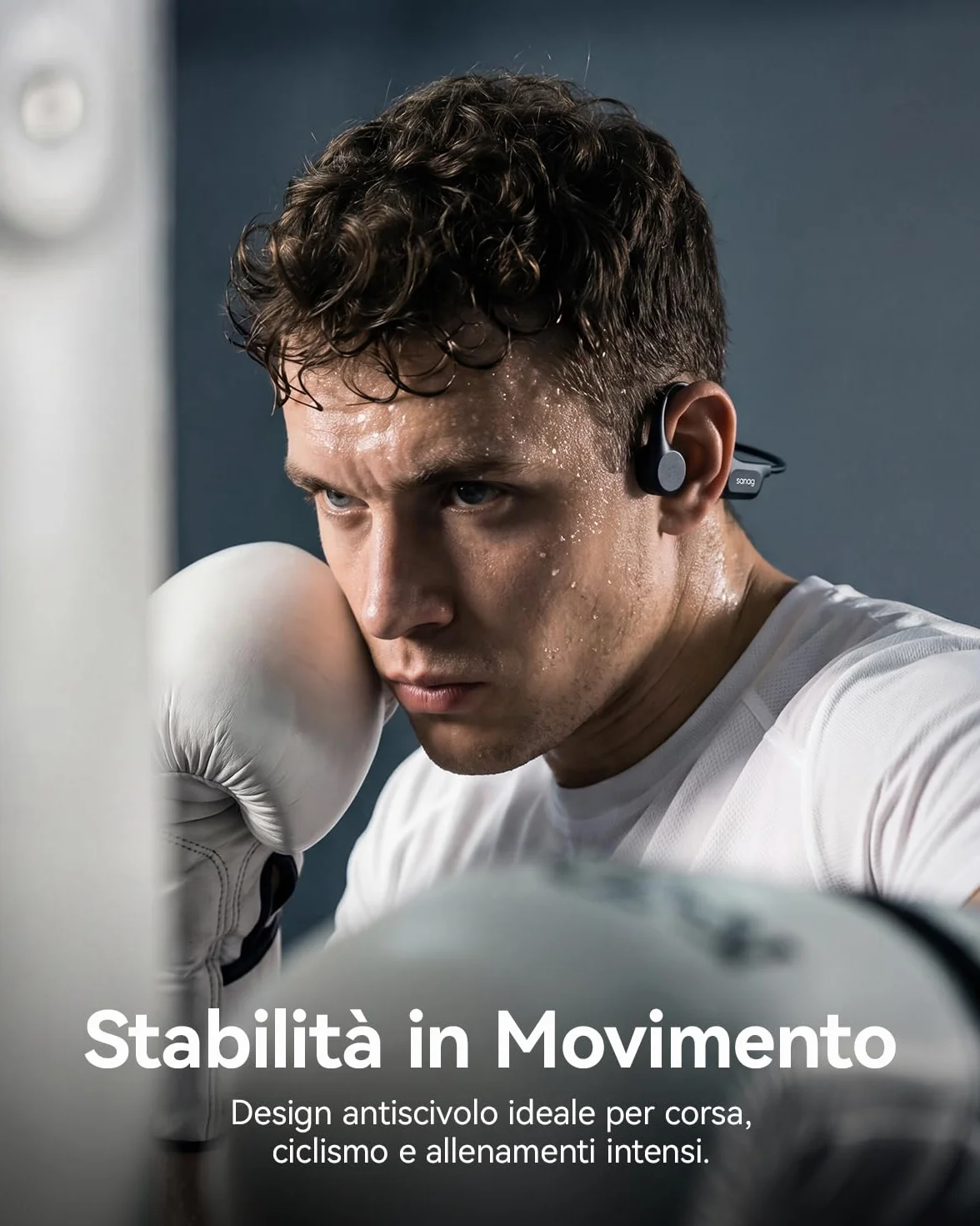 SANAG Cuffie Conduzione Ossea, Bluetooth 5.3 Cuffie Sportive Wireless, Impermeabili IPX8 con Memoria Integrata, Design Open-Ear, Tasti Fisici Tattili, per Corsa, Fitness e Nuoto, Nero