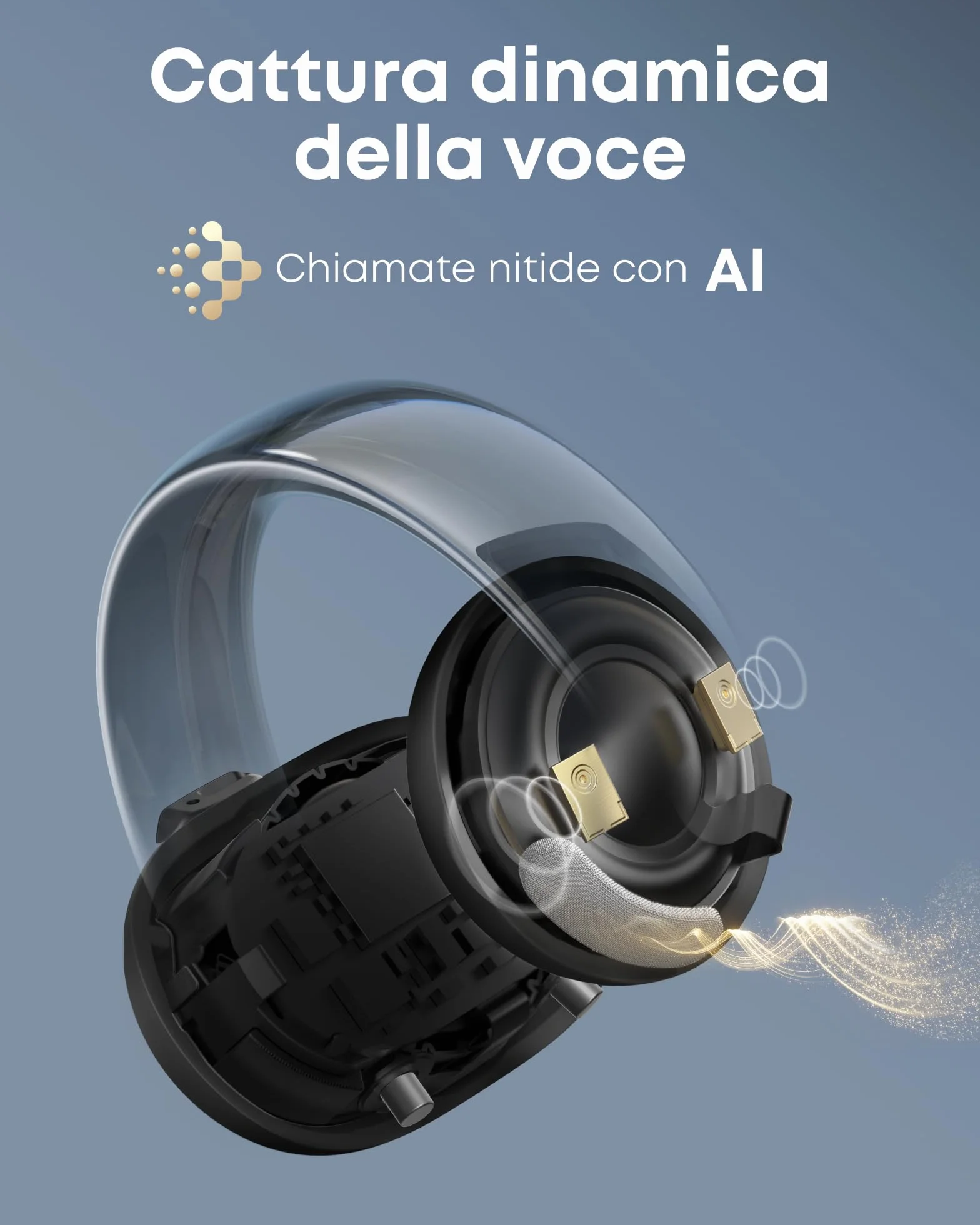 soundcore AeroClip by Anker, Auricolari Open-Ear, Cuffie Clip-On, Comfort Adattivo, Chiamate Chiare con 4 Microfoni e AI, Adattamento Stabile, Driver da 12mm per Suono Nitido, Design a Anello Aperto