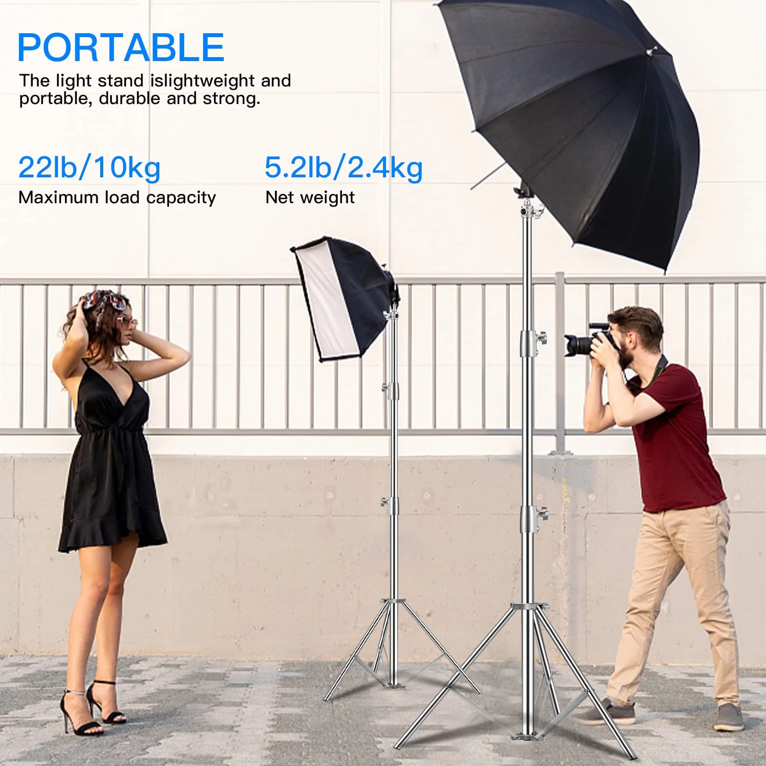 Supporto per Luce 2,8 m Treppiedi in Acciaio Inox con Molla Ammortizzata e Adattatore Universale da 1/4" a 3/8" per Fotografia Studio Softbox Riflettore, 2 Pezzi Supporto per Illuminazione