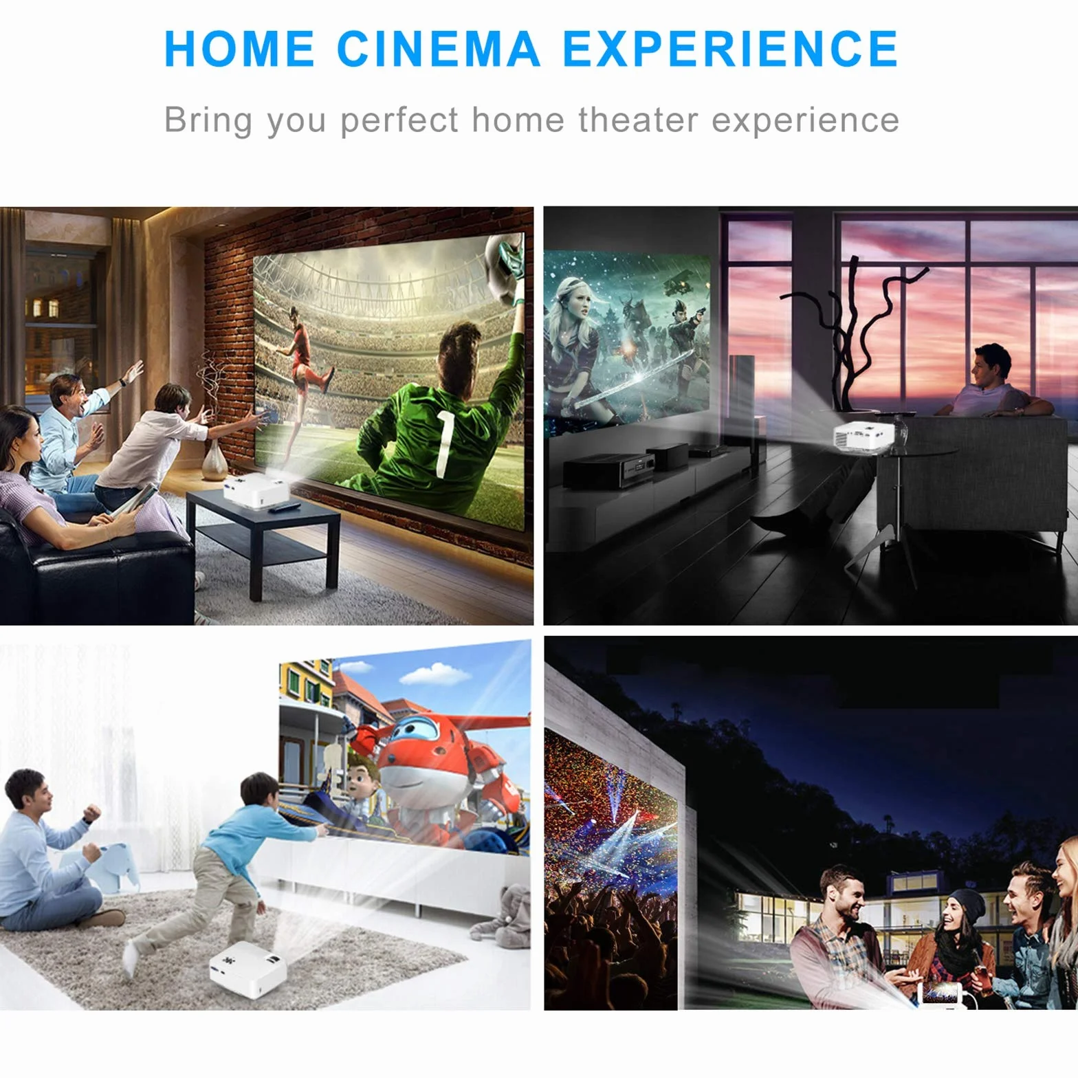 HOPVISION Proiettore, 12000Lumen 4K Supportato, Mini Proiettore Portatile WiFi Bluetooth Full HD 1080P, Videoproiettore Home Cinema Compatibile con Smartphone/HDMI/USB/Laptop/Fire Stick/PS5