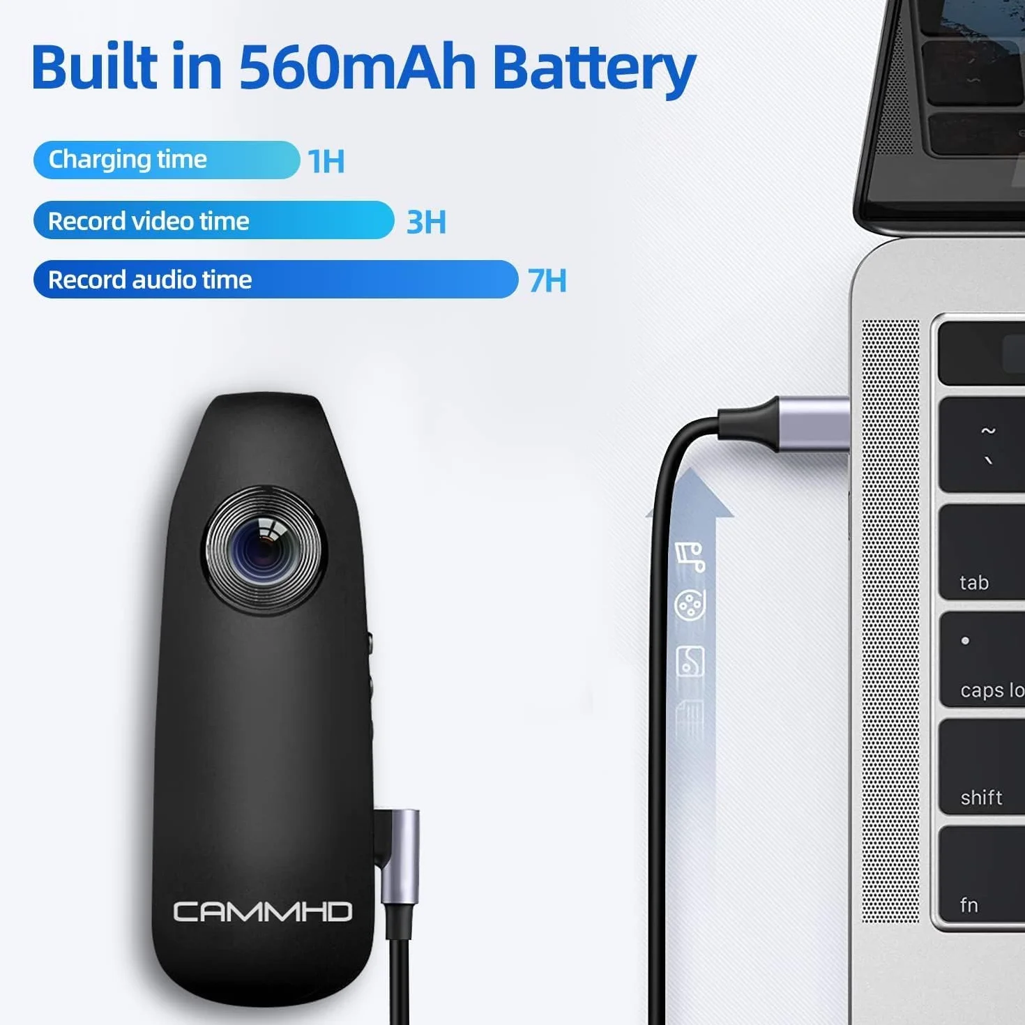 CAMMHD 1080P 32GB Body Cam Full HD Portatile Bodycam con Registrazione One-Touch, Rilevamento del Movimento, 3-7 Ore di Registrazione, Supporto alla Connessione OTG (Supporto Massimo fino a 512GB)