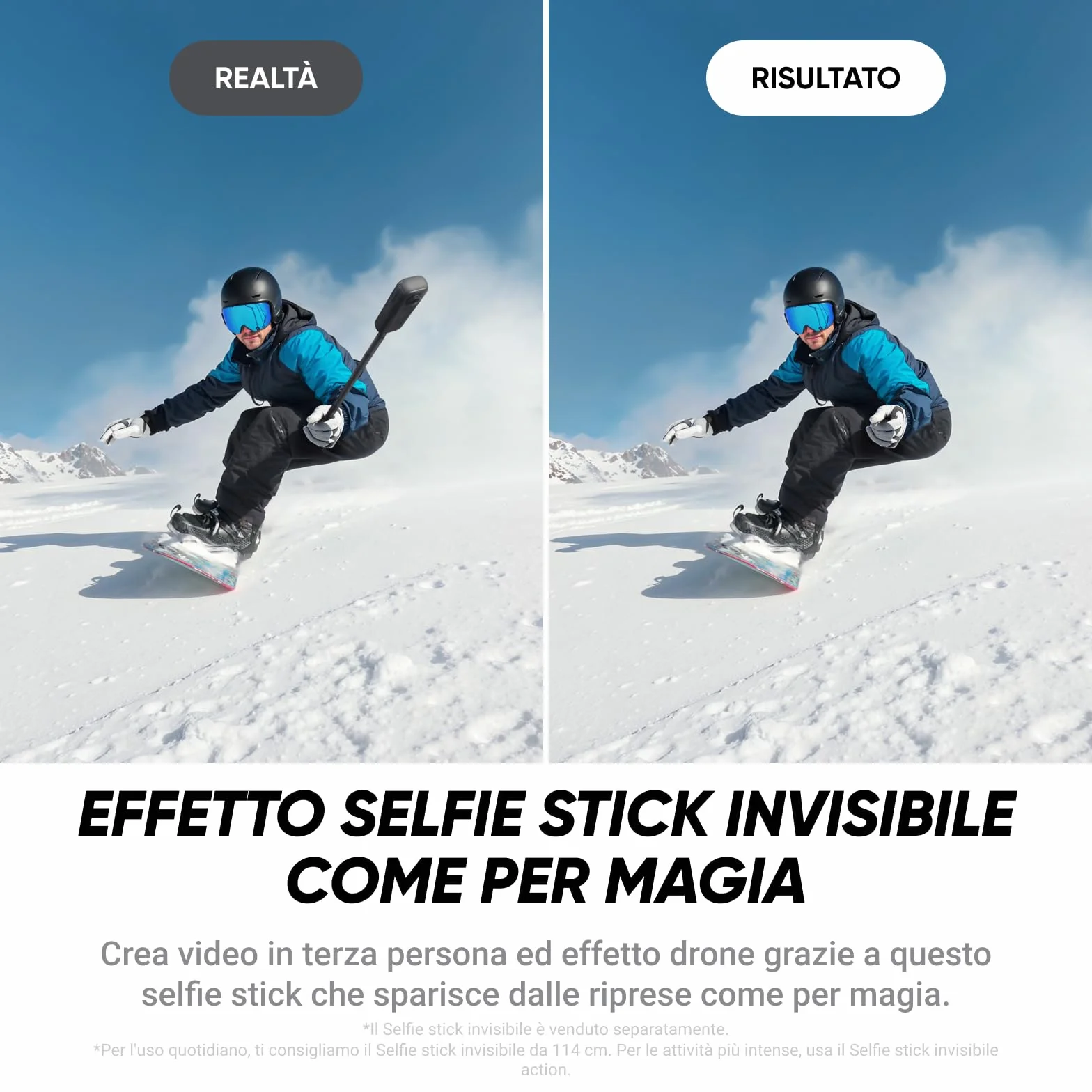 Insta360 X4 Air, Videocamera 8K 360 leggera, Selfie stick Invisibile, lenti sostituibili, cover antivento integrata, stabilizzazione FlowState, prima registri poi inquadri