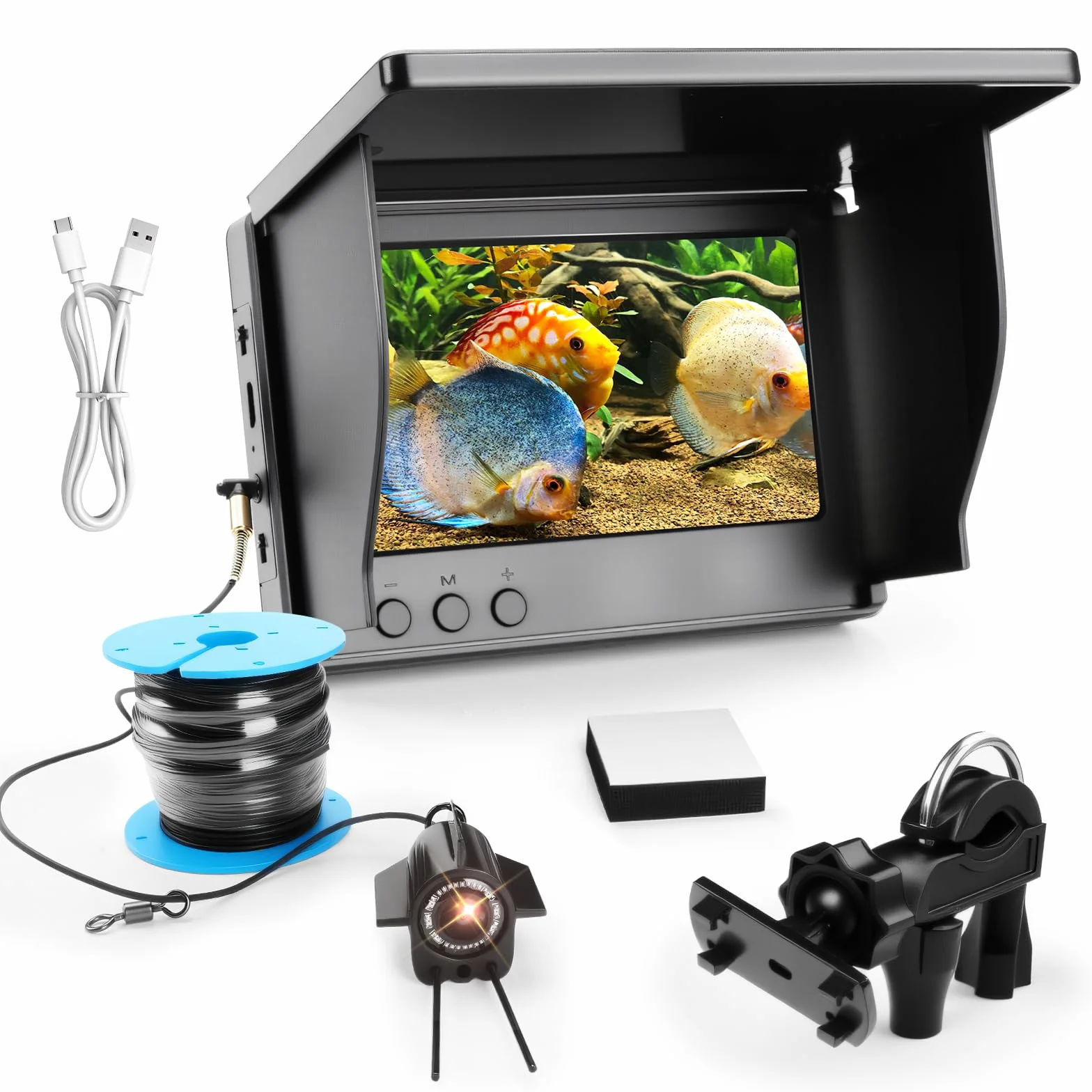 Underwater Fishing Camera, 5000mAh Battery Fish Finder Camera Waterproof with 4.3 Inch IPS Display and 30M Cable, 220° Wide Angle Night Vision for Ice, River and Boat Fishing