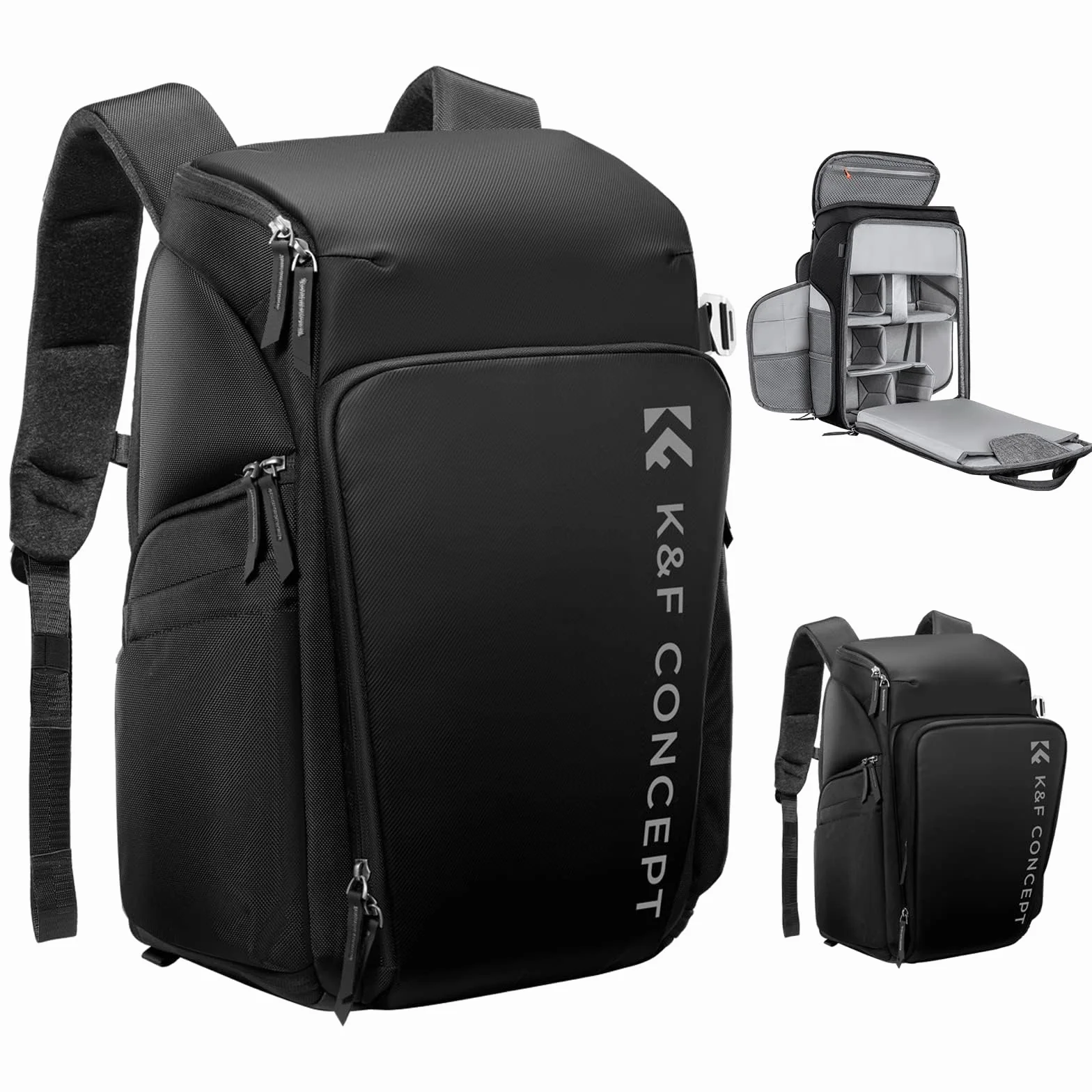 K&F CONCEPT Zaino per fotocamera professionale, borsa impermeabile di grande capacità per fotocamera reflex digitale con scomparto per laptop 16 Pollici-Nero
