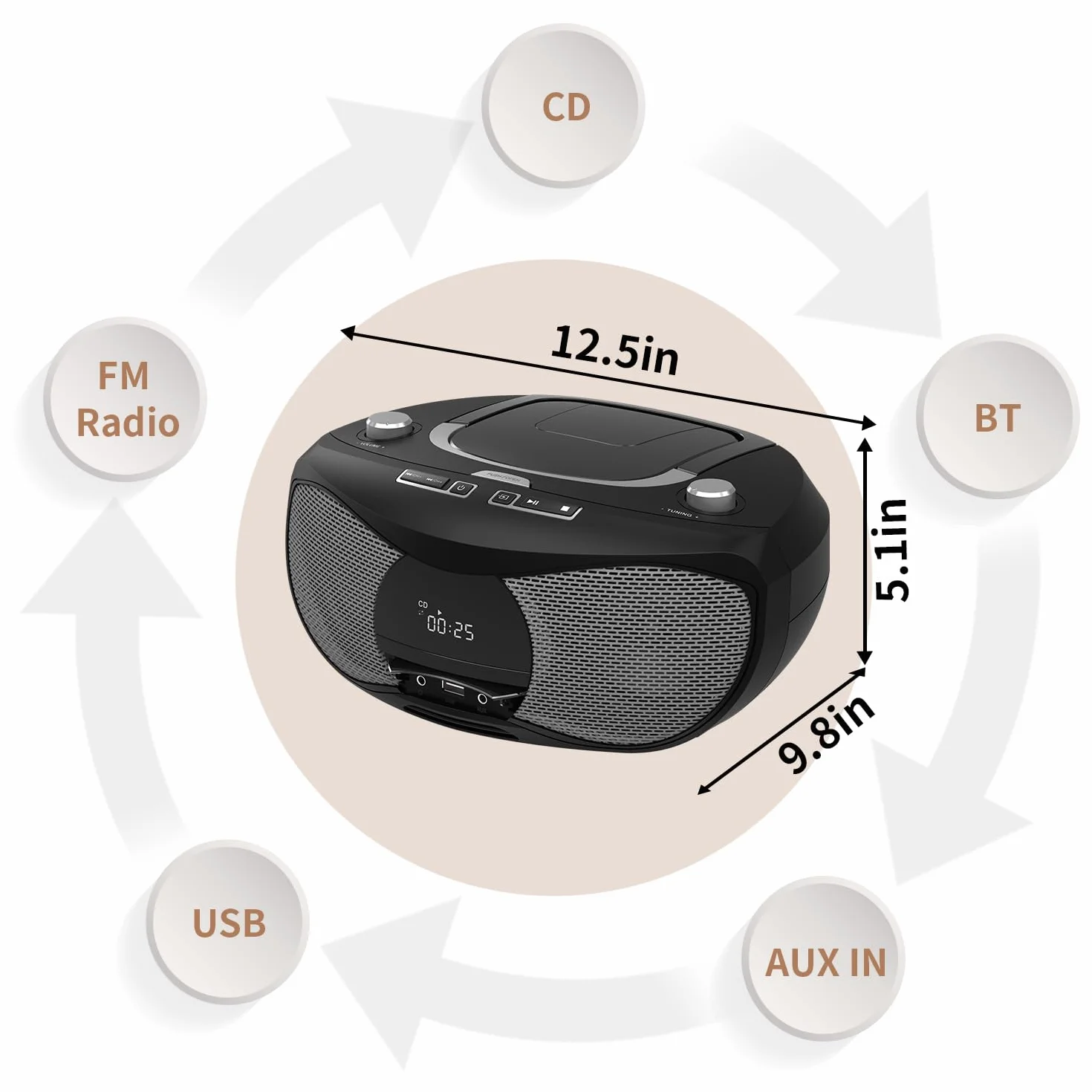 LONPOO Lettore CD portatile, lettore CD compatibile con CD-R/RW/WMA e MP3, lettore CD Bluetooth 5.3, USB, CA/Batteria