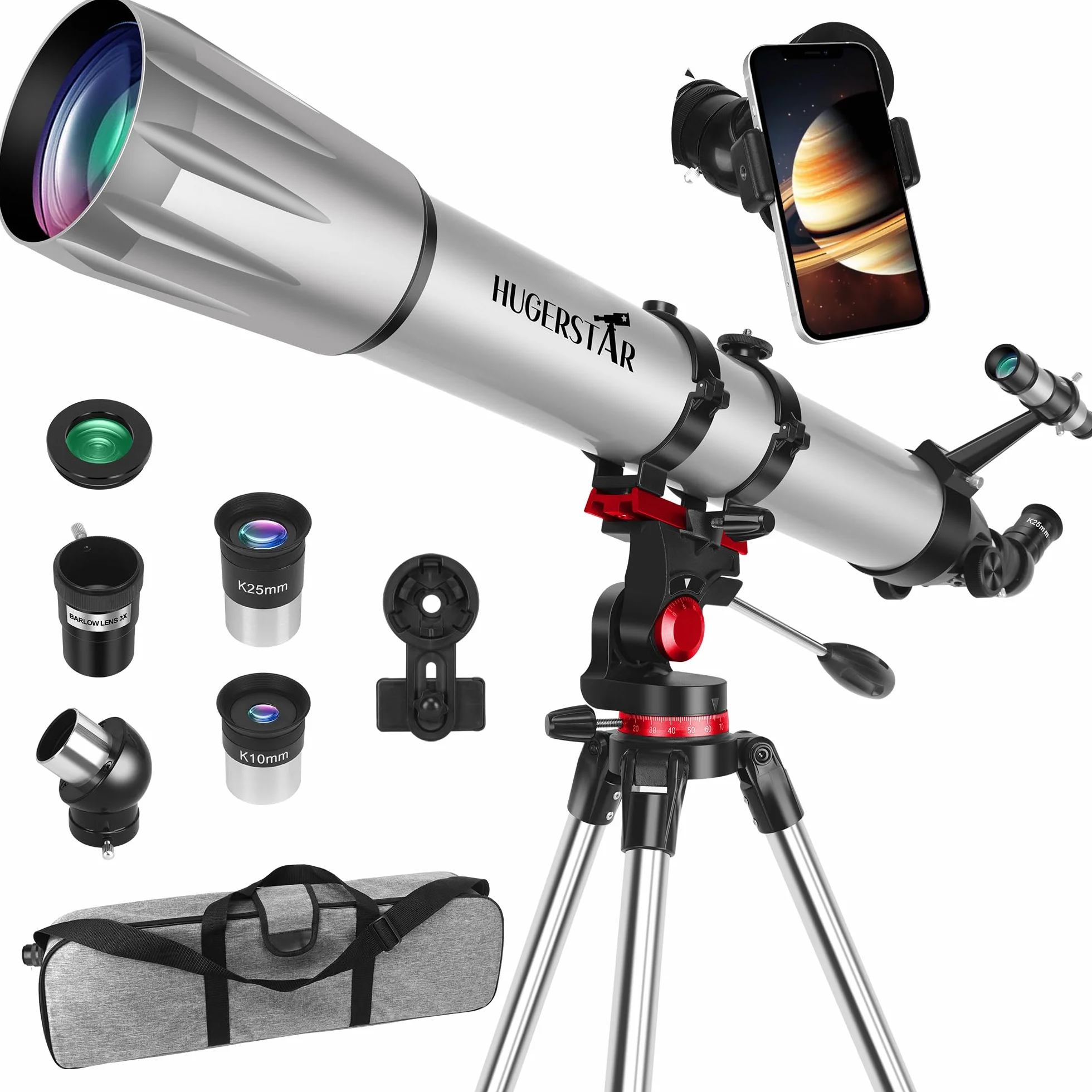 Telescopio Astronomico Professionale per Adulti, 90mm Apertura 900mm Portatile Telescopio Rifrattore per Bambini e Principianti con Treppiede, Adattatore per Telefono, Filtro Lunare e Borsa