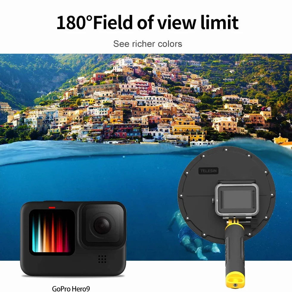 TELESIN Dome Port per GoPro Hero 12/11/10/9, Custodia impermeabile 6 pollici con galleggiante Impugnatura compatibile con GoPro hero11 con Pistola a grilletto e Presa Subacquea Fotografia Subacquea