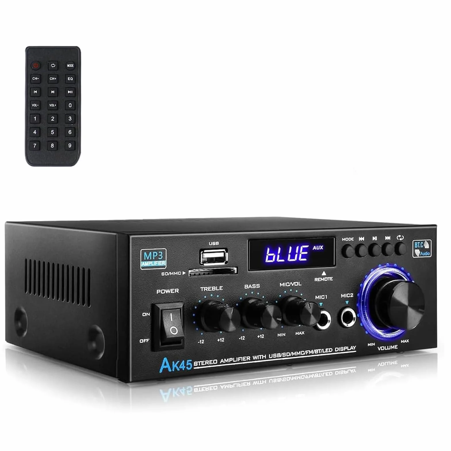 Romicta Amplificatore Audio, Amplificatore HiFi, Amplificatore stereo 600W 2 canali, Bluetooth 5.0, 12V 220V display LCD, Hi-Fi, radio FM portatile, Scheda SD Card/USB, per la casa o per l'auto