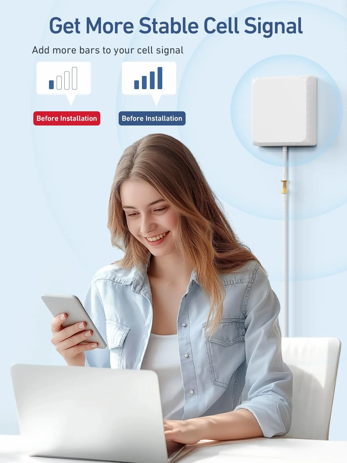 Amplificatore Segnale Cellulari Supporta le Bande 1/3/7/8/20 Ripetitore Segnale Cellulare 5G 4G 3G LTE GSM Per Tutti Gli Operatori Come TIM Tre - Display LCD Ad Alta Definizione